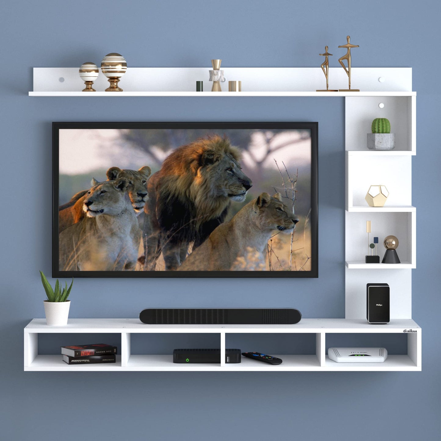 PEDPIX Larisa Engineered Wood Wall Mount TV Unit/TV Stand/TV Cabinet/TV Entertainment Unit/Set Top Box Stand (Wenge/White) (Ideal for 43 Inch)(D.I.Y)