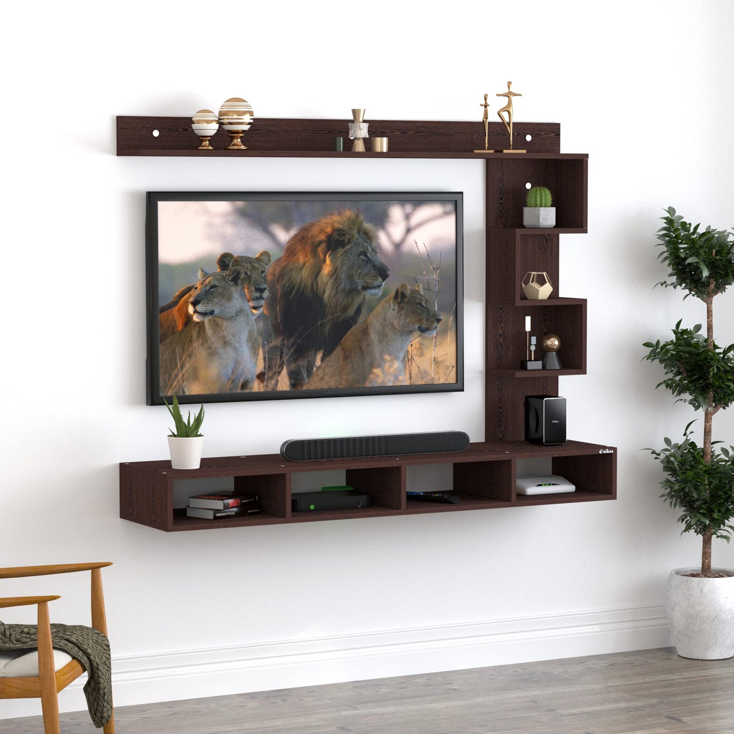 PEDPIX Larisa Engineered Wood Wall Mount TV Unit/TV Stand/TV Cabinet/TV Entertainment Unit/Set Top Box Stand (Wenge/White) (Ideal for 43 Inch)(D.I.Y)