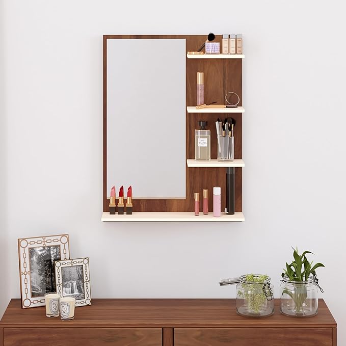 PEDPIX Wall Mirrors with Shelf: Decorative Wall Hanging Dressing Table for Bedroom and Living Room Wall Mounted Engineered Wood Dressing Table(Finish Color -, BROWN, DIY(Do-It-Yourself))