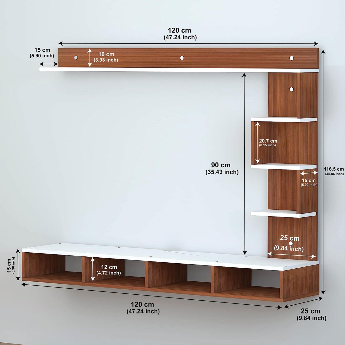 PEDPIX Larisa Engineered Wood Wall Mount TV Unit/TV Stand/TV Cabinet/TV Entertainment Unit/Set Top Box Stand (Wenge/White) (Ideal for 43 Inch)(D.I.Y)