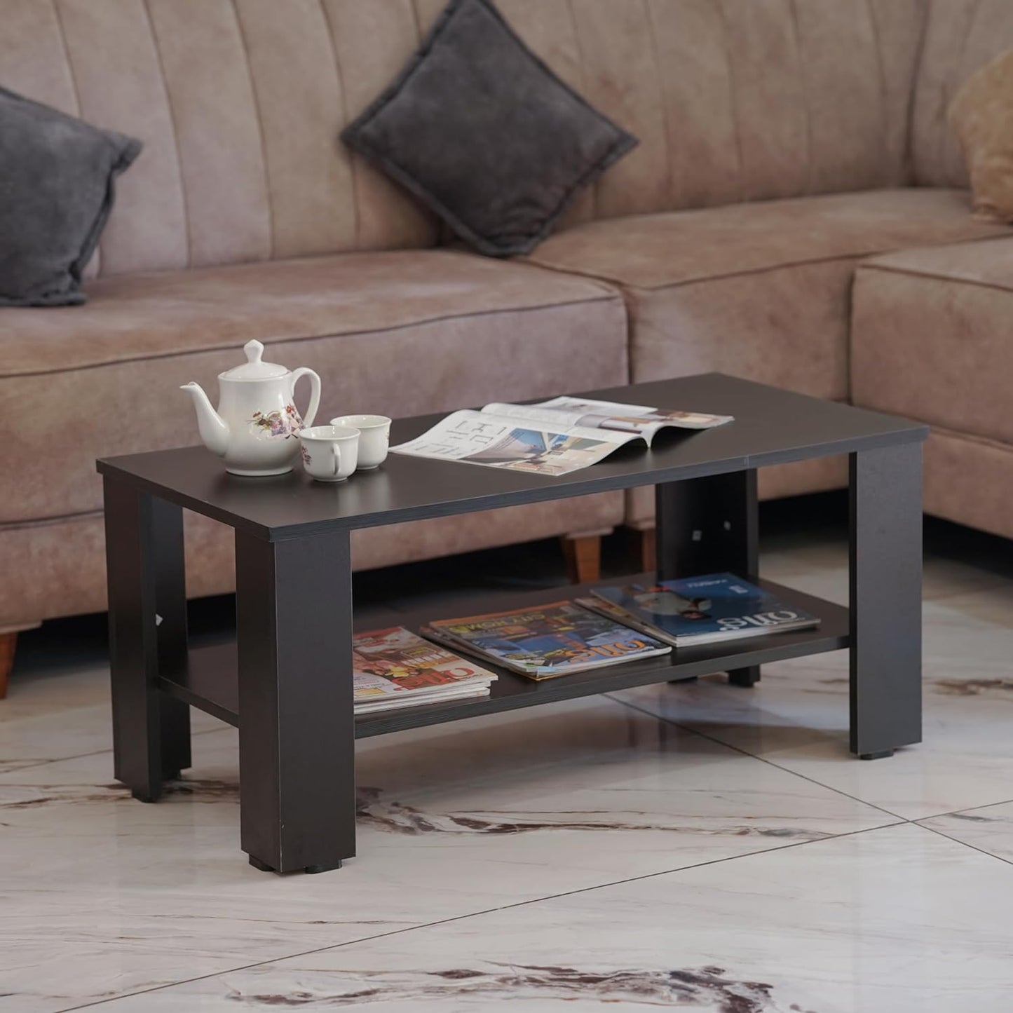 PEDPIX Engineered Wood Coffee Table with Storage Shelf, Stylish Wooden Living Room Furniture