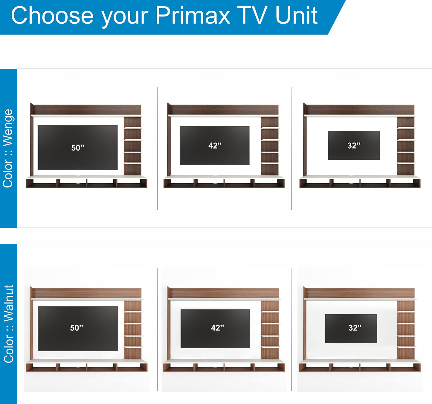 PEDPIX Primax Grande Large Engineering Wood Wall Mount TV Entertainment Unit Set Top Box Stand/TV Cabinet with Shelves for Books & Décor Display Unit Bed Living Room Upto 50" (Wenge & White)