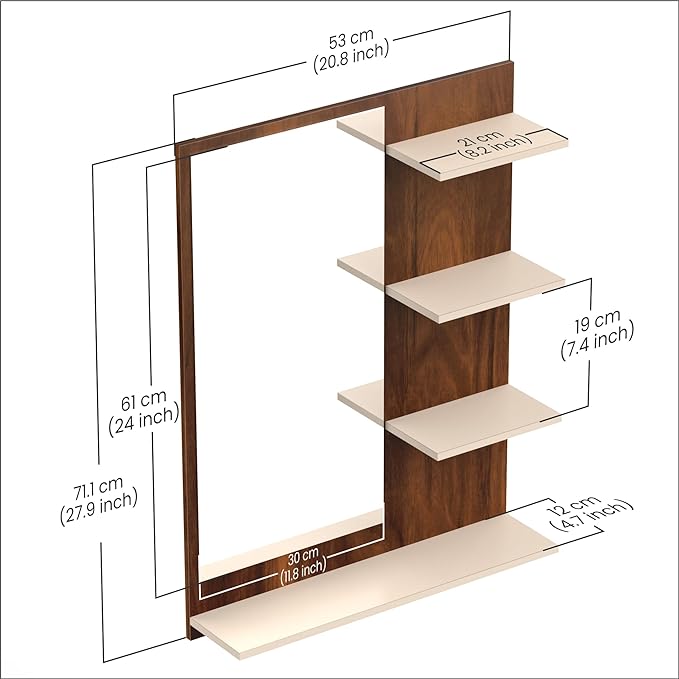 PEDPIX Wall Mirrors with Shelf: Decorative Wall Hanging Dressing Table for Bedroom and Living Room Wall Mounted Engineered Wood Dressing Table(Finish Color -, BROWN, DIY(Do-It-Yourself))