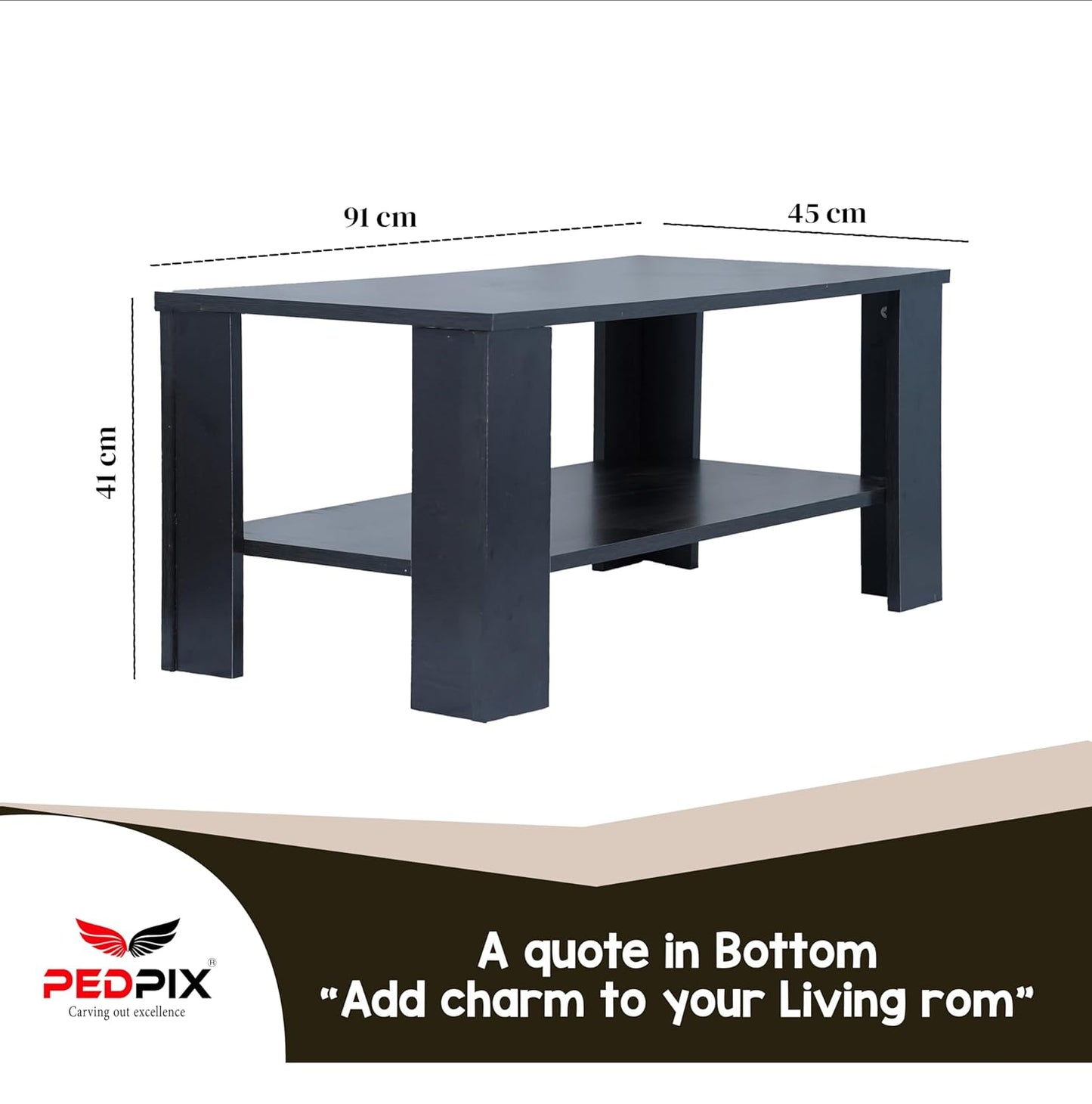 PEDPIX Engineered Wood Coffee Table with Storage Shelf, Stylish Wooden Living Room Furniture