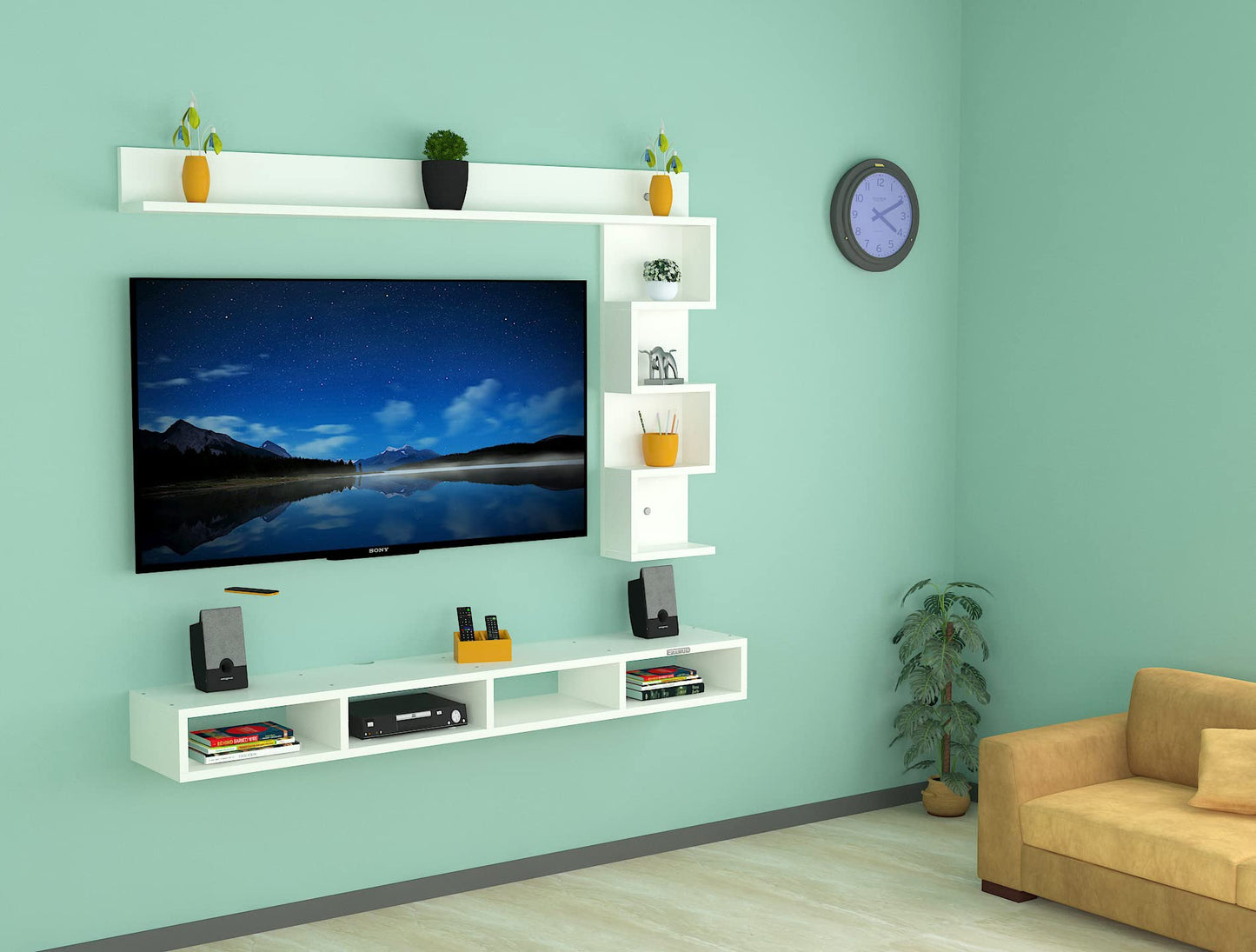 PEDPIX Modern Minimalist Wooden TV Unit Console with Sleek Design Industrial Style Wooden TV Media Stand with Black and White Color for Upto 43 INCH TV TV (EW-TU-RA-WT43)