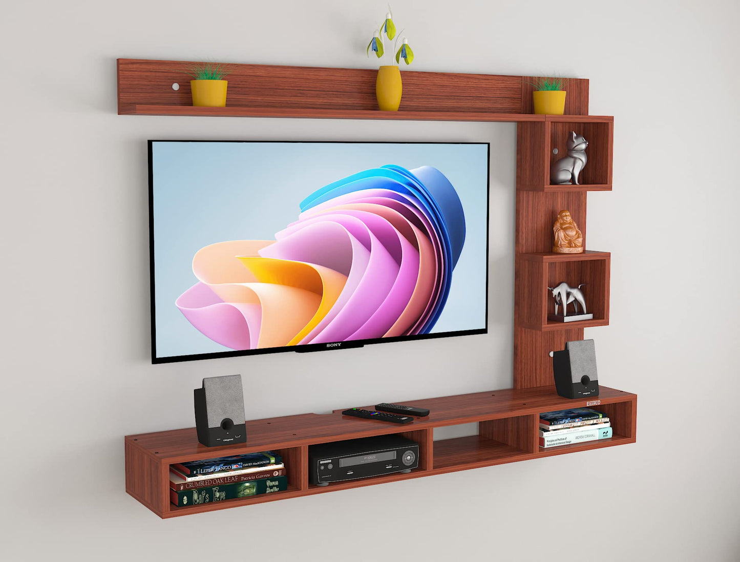 PEDPIX Modern Minimalist Wooden TV Unit Console with Sleek Design Industrial Style Wooden TV Media Stand with Black and White Color for Upto 43 INCH TV TV (EW-TU-RA-WT43)