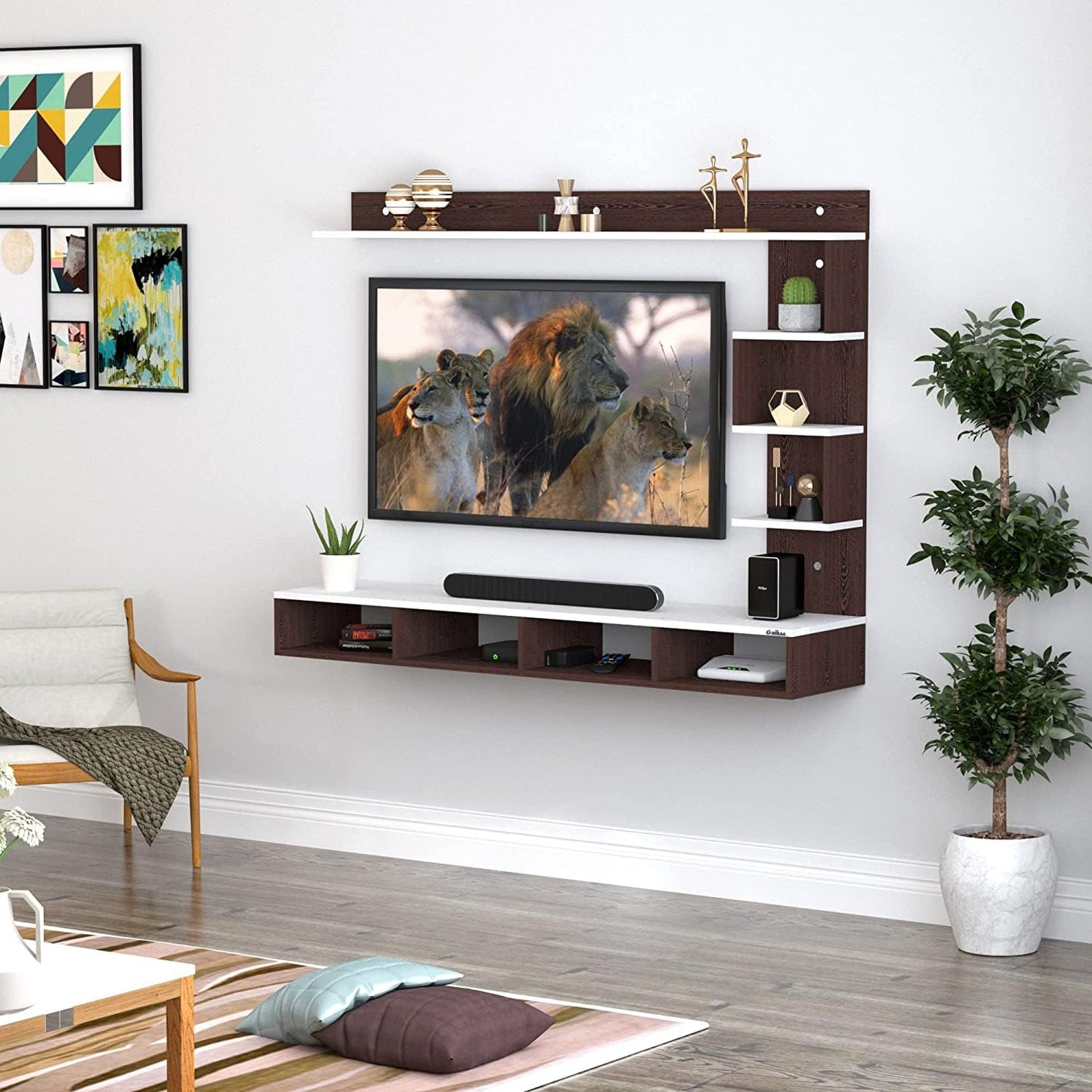 PEDPIX Larisa Engineered Wood Wall Mount TV Unit/TV Stand/TV Cabinet/TV Entertainment Unit/Set Top Box Stand (Wenge/White) (Ideal for 43 Inch)(D.I.Y)