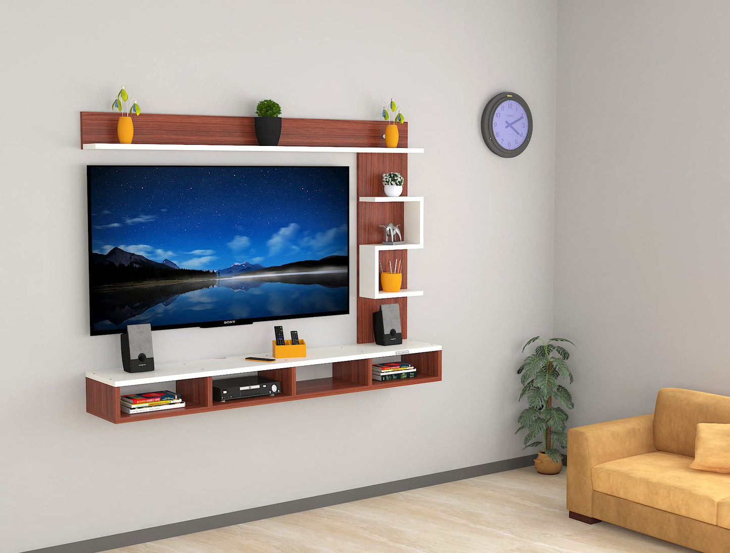 PEDPIX Modern Minimalist Wooden TV Unit Console with Sleek Design Industrial Style Wooden TV Media Stand with Black and White Color for Upto 43 INCH TV TV (EW-TU-RA-WT43)