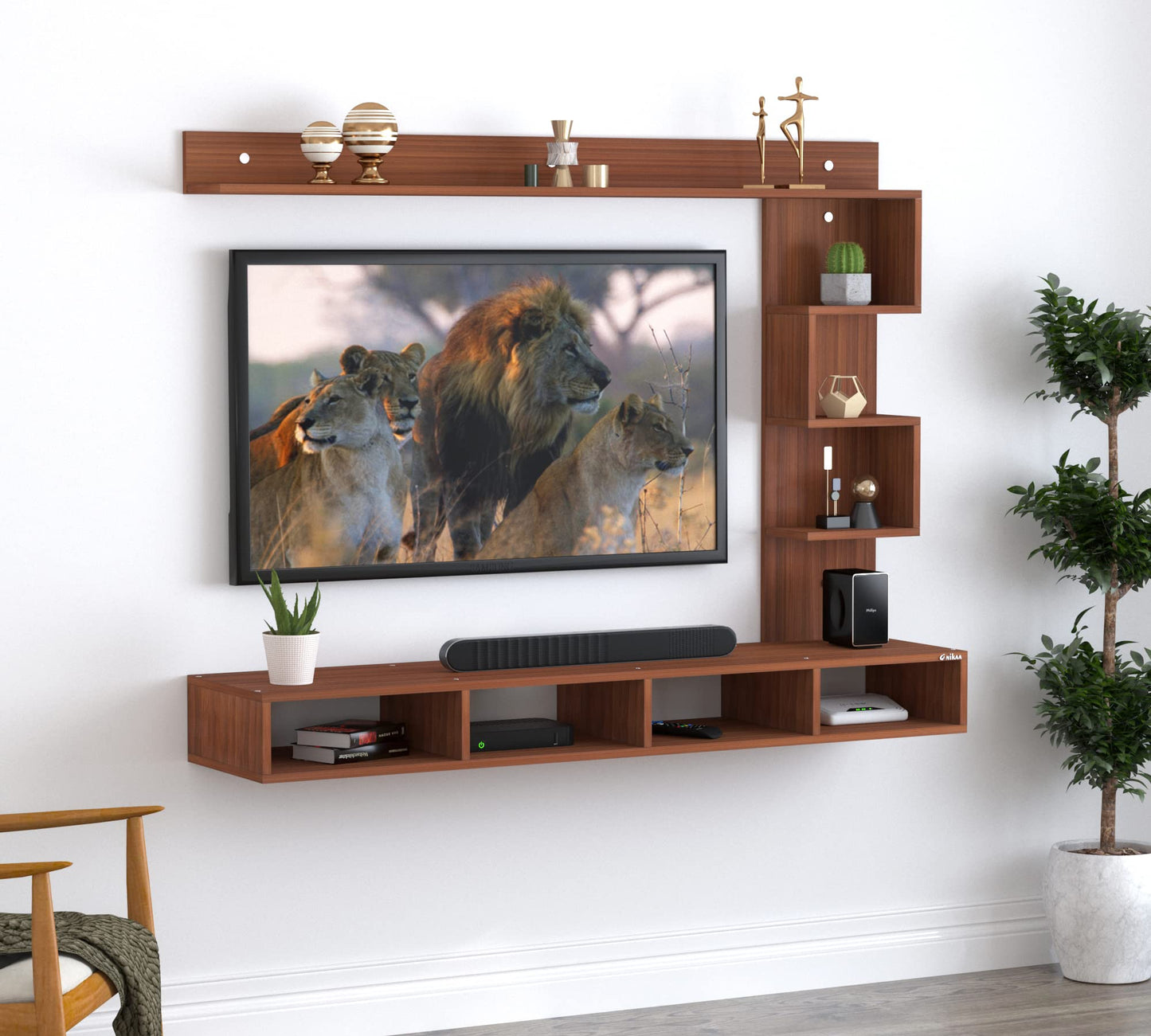 PEDPIX Larisa Engineered Wood Wall Mount TV Unit/TV Stand/TV Cabinet/TV Entertainment Unit/Set Top Box Stand (Wenge/White) (Ideal for 43 Inch)(D.I.Y)