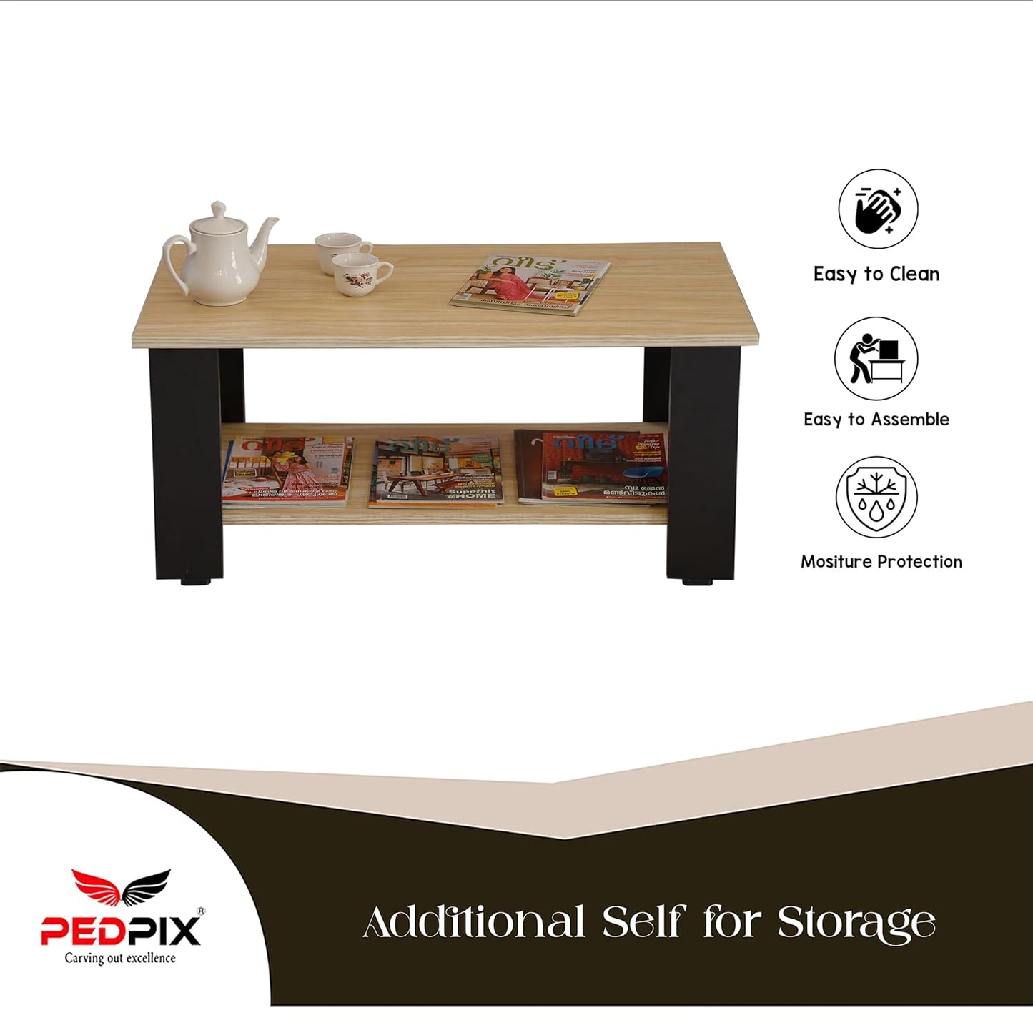 PEDPIX Engineered Wood Coffee Table (Finish Color - Matt Finish, Knock Down)
