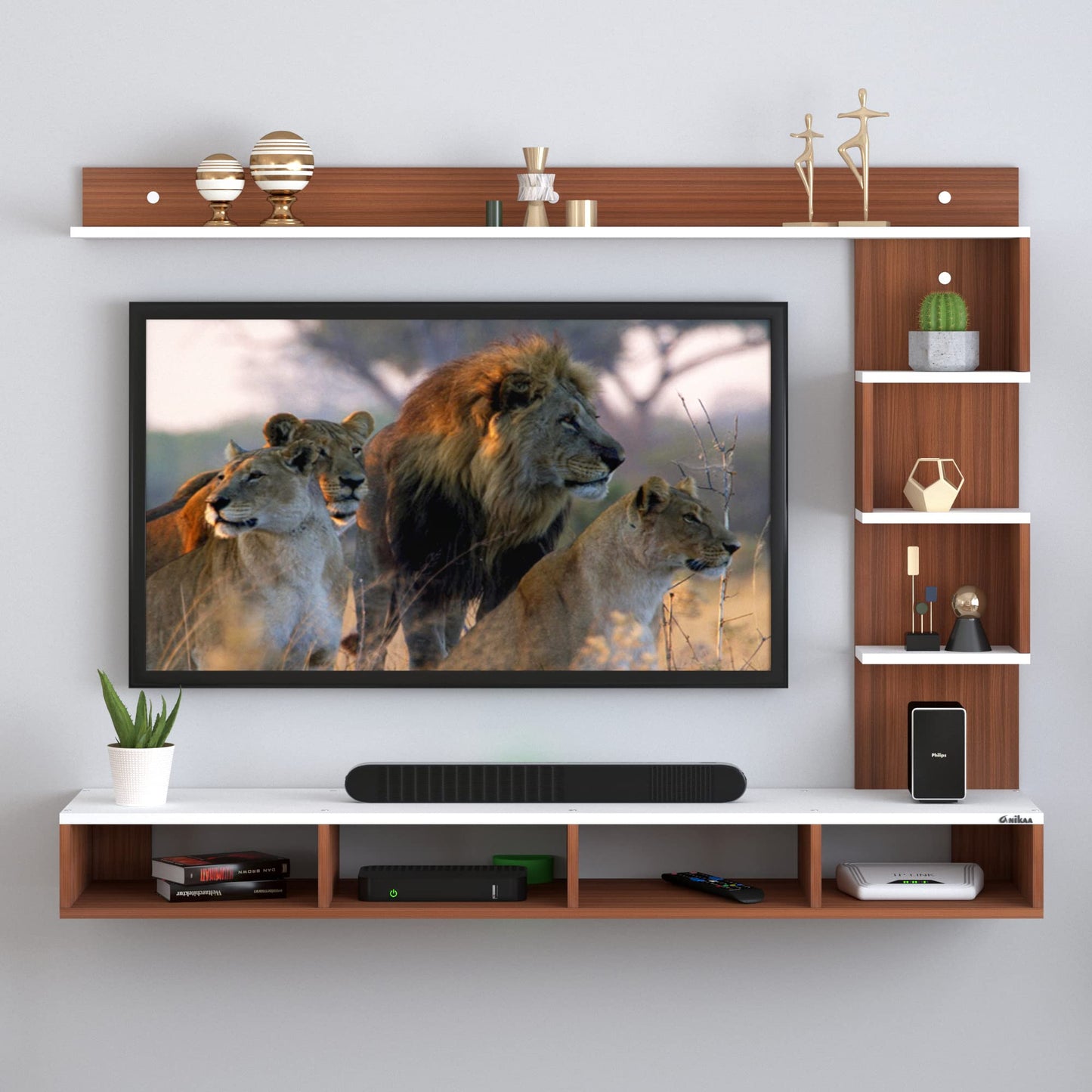 PEDPIX Larisa Engineered Wood Wall Mount TV Unit/TV Stand/TV Cabinet/TV Entertainment Unit/Set Top Box Stand (Wenge/White) (Ideal for 43 Inch)(D.I.Y)