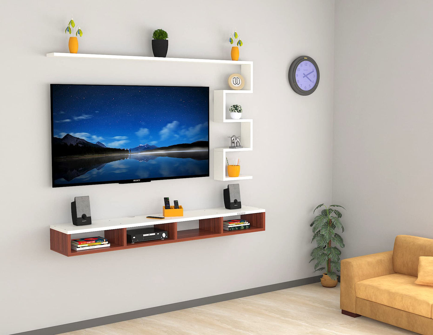 PEDPIX Modern Minimalist Wooden TV Unit Console with Sleek Design Industrial Style Wooden TV Media Stand with Black and White Color for Upto 43 INCH TV TV (EW-TU-RA-WT43)