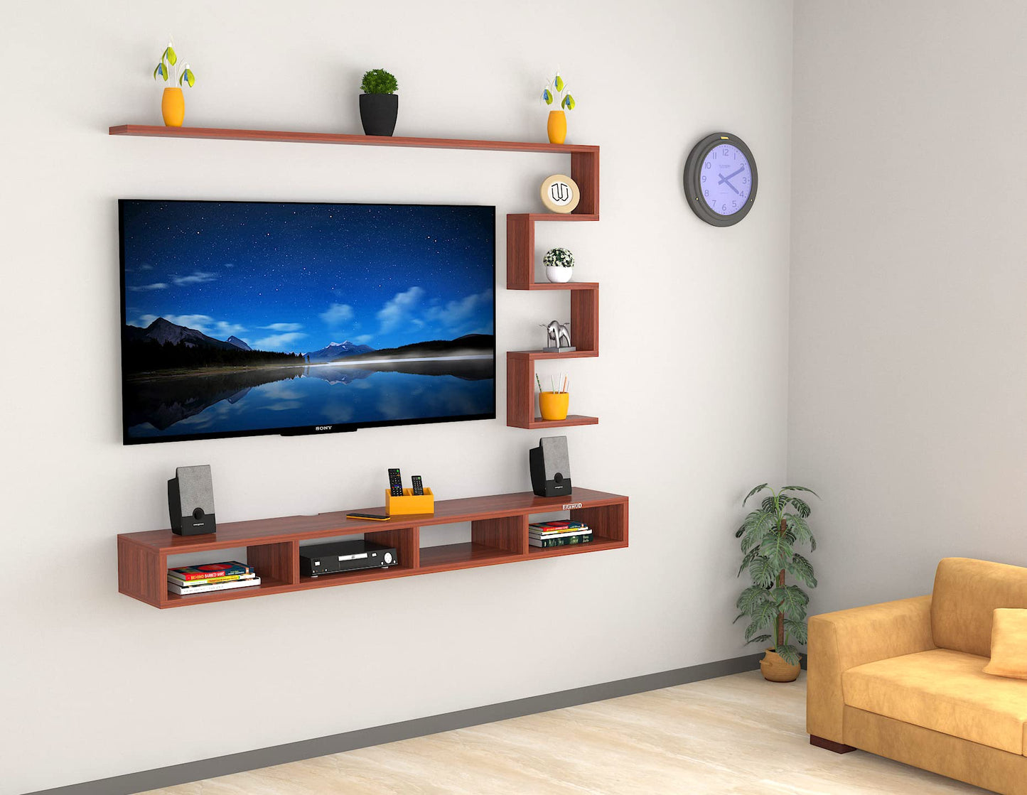 PEDPIX Modern Minimalist Wooden TV Unit Console with Sleek Design Industrial Style Wooden TV Media Stand with Black and White Color for Upto 43 INCH TV TV (EW-TU-RA-WT43)