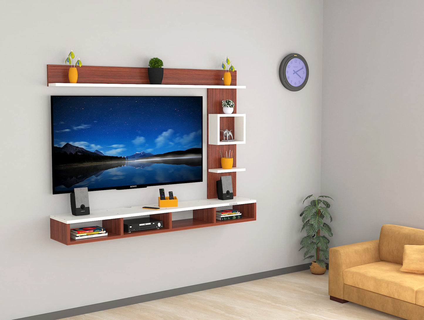 PEDPIX Modern Minimalist Wooden TV Unit Console with Sleek Design Industrial Style Wooden TV Media Stand with Black and White Color for Upto 43 INCH TV TV (EW-TU-RA-WT43)