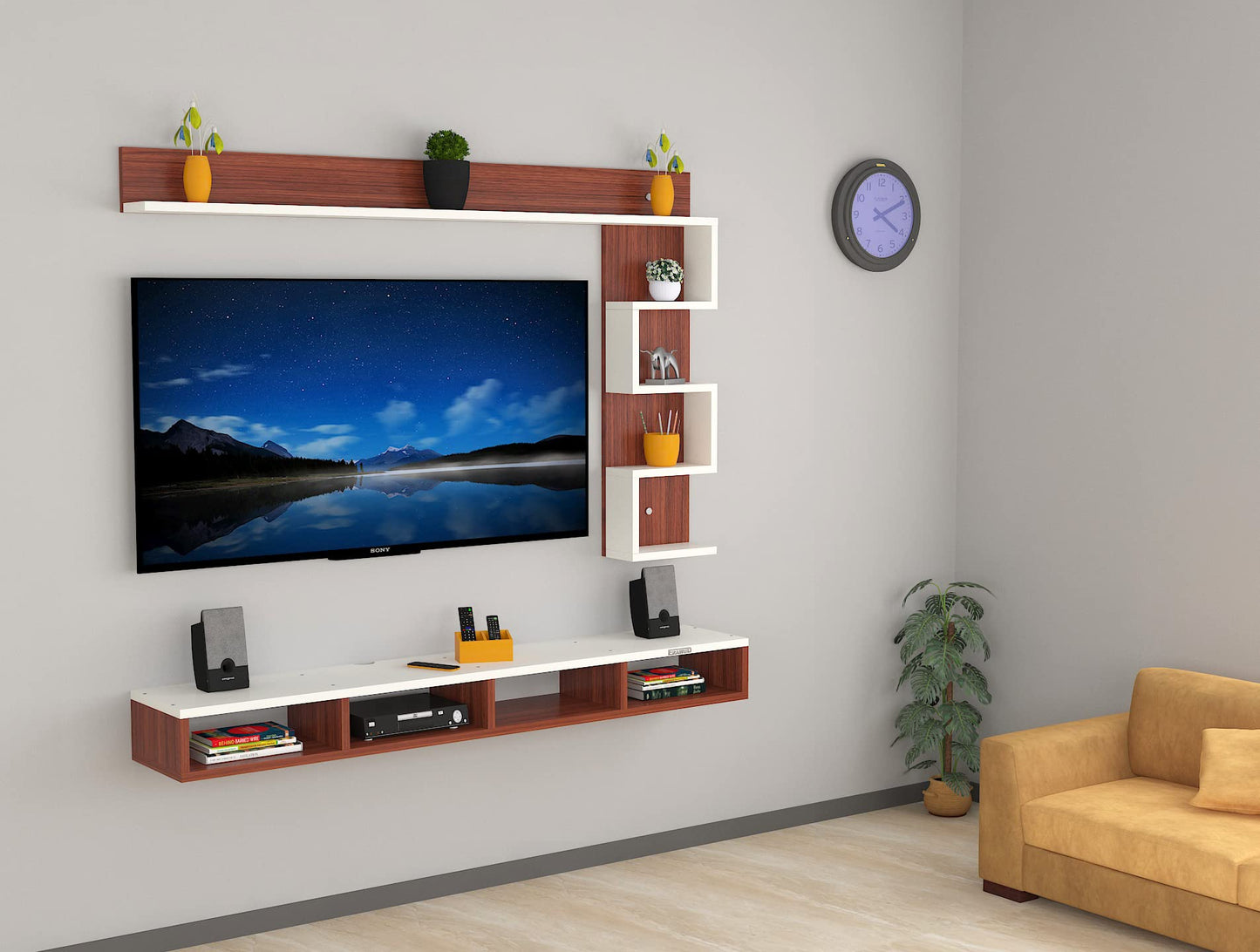 PEDPIX Modern Minimalist Wooden TV Unit Console with Sleek Design Industrial Style Wooden TV Media Stand with Black and White Color for Upto 43 INCH TV TV (EW-TU-RA-WT43)