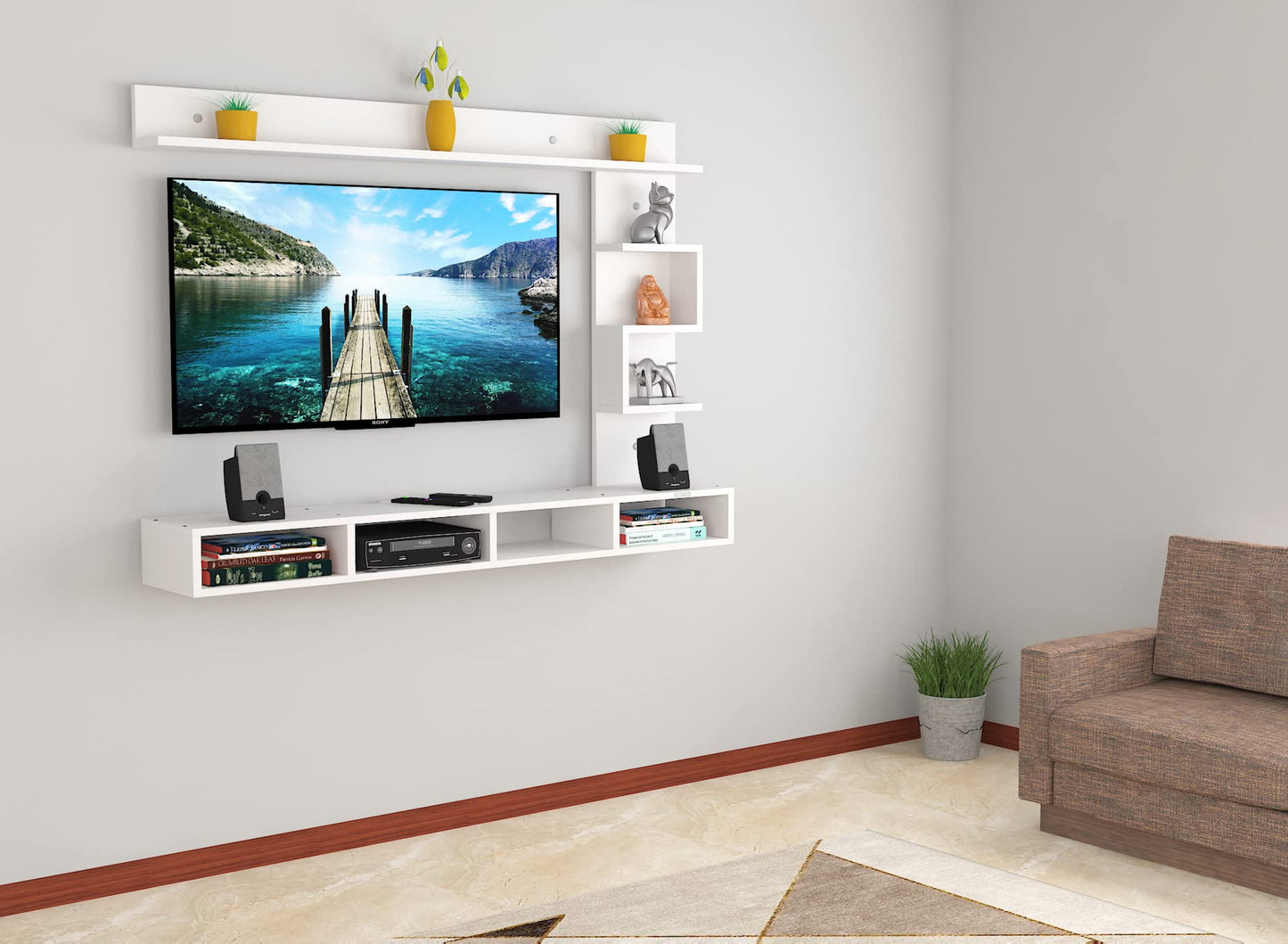 PEDPIX Modern Minimalist Wooden TV Unit Console with Sleek Design Industrial Style Wooden TV Media Stand with Black and White Color for Upto 43 INCH TV TV (EW-TU-RA-WT43)