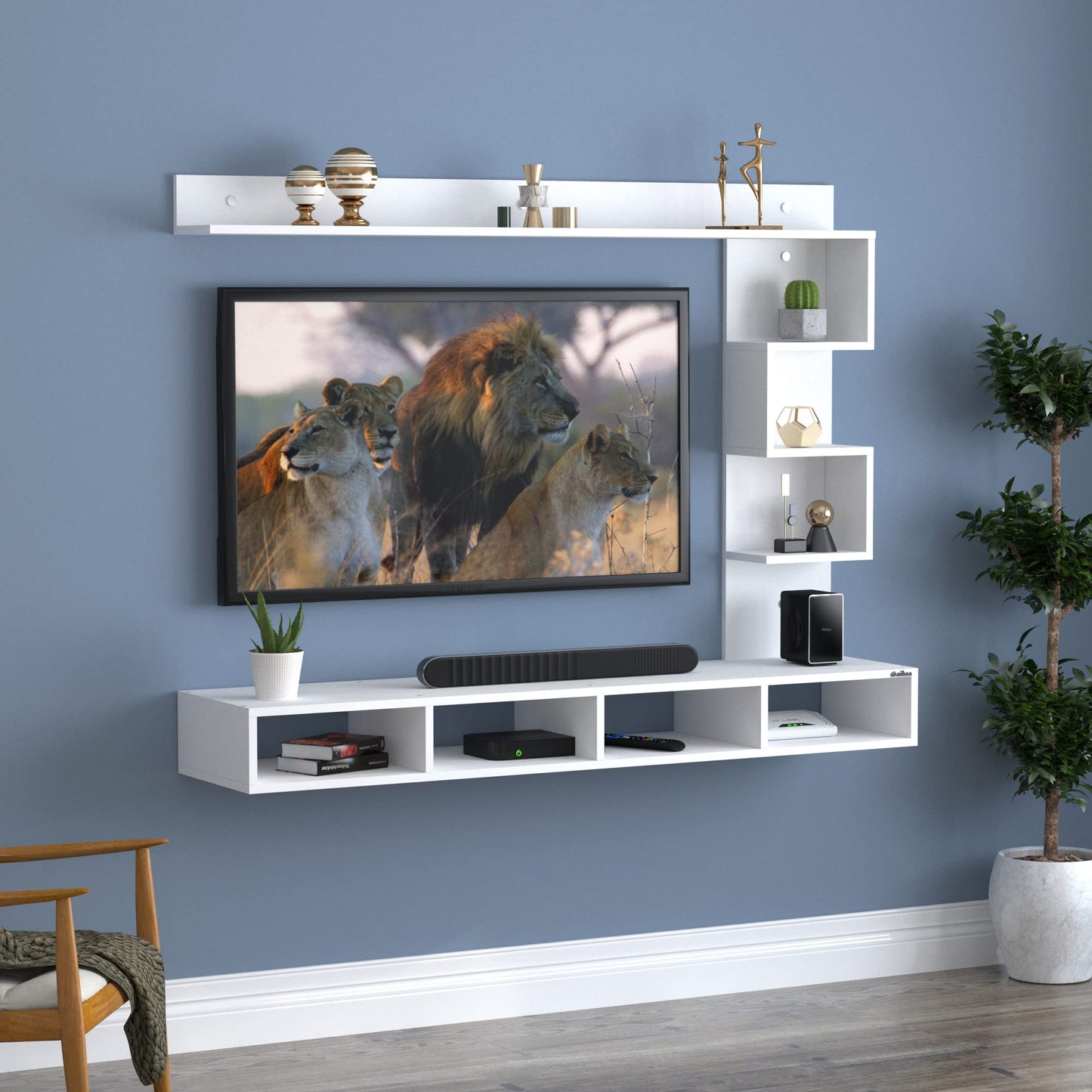 PEDPIX Larisa Engineered Wood Wall Mount TV Unit/TV Stand/TV Cabinet/TV Entertainment Unit/Set Top Box Stand (Wenge/White) (Ideal for 43 Inch)(D.I.Y)