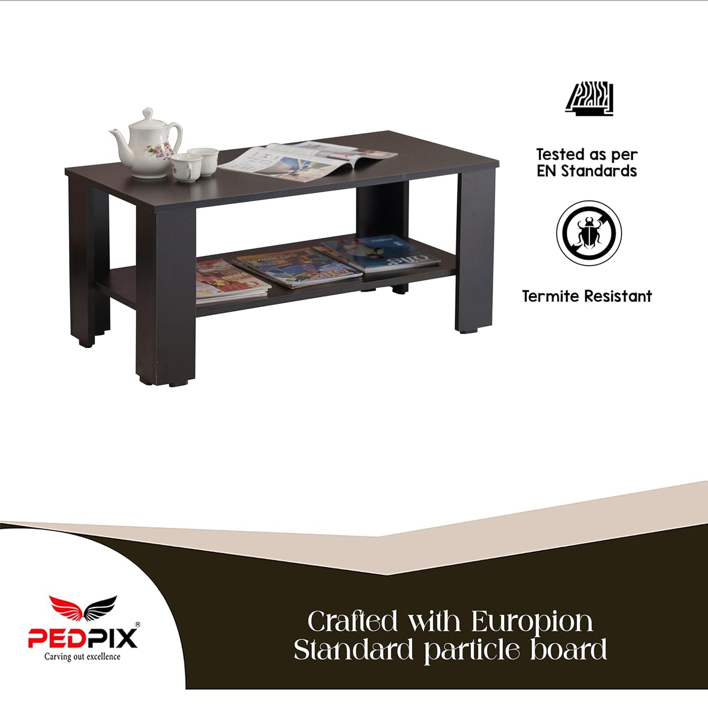 PEDPIX Engineered Wood Coffee Table with Storage Shelf, Stylish Wooden Living Room Furniture