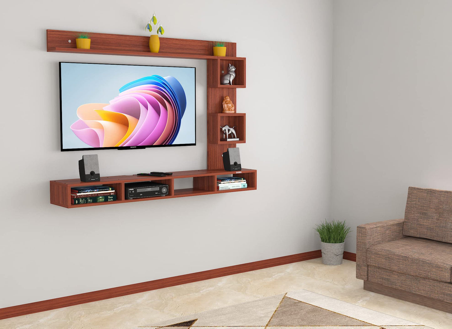 PEDPIX Modern Minimalist Wooden TV Unit Console with Sleek Design Industrial Style Wooden TV Media Stand with Black and White Color for Upto 43 INCH TV TV (EW-TU-RA-WT43)