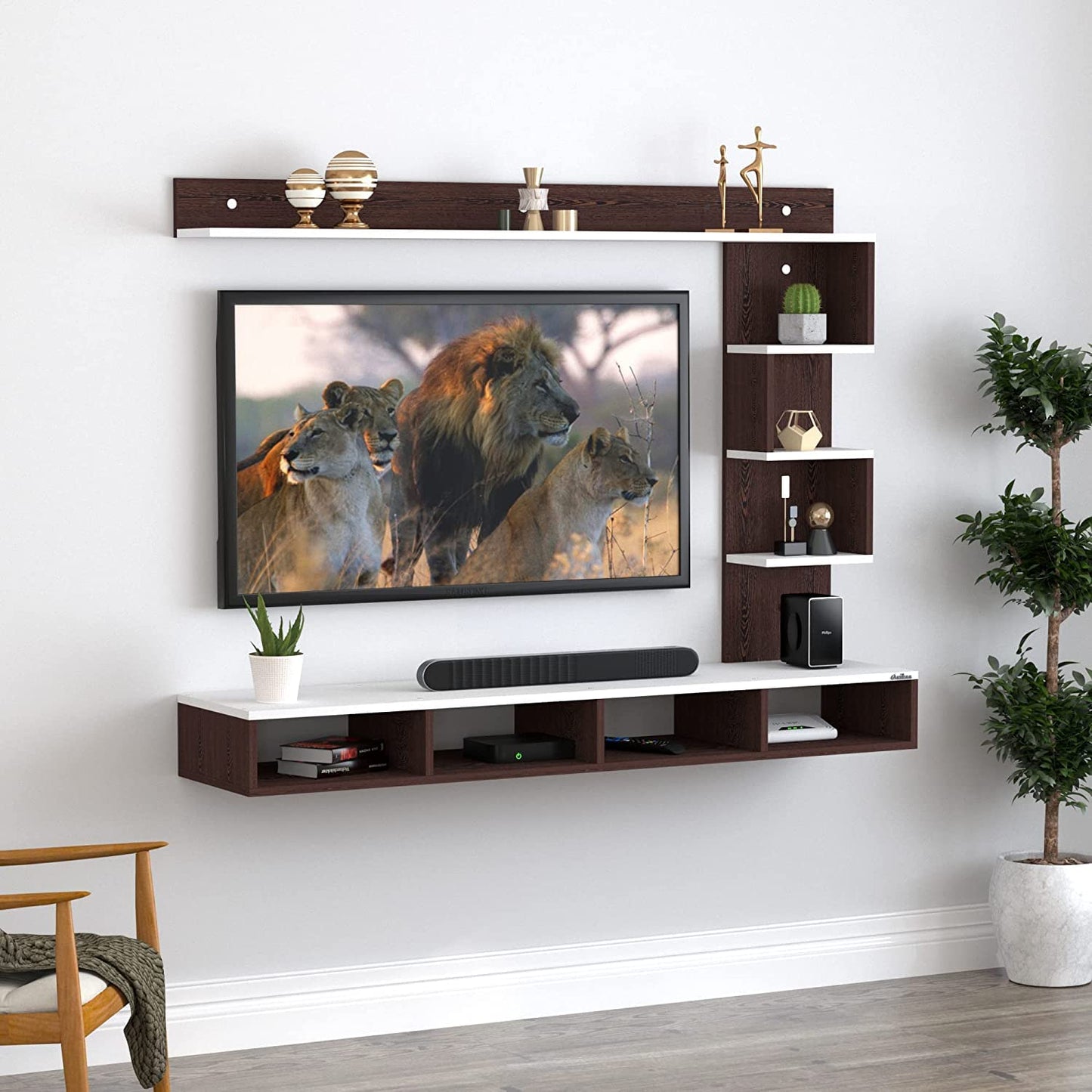 PEDPIX Larisa Engineered Wood Wall Mount TV Unit/TV Stand/TV Cabinet/TV Entertainment Unit/Set Top Box Stand (Wenge/White) (Ideal for 43 Inch)(D.I.Y)