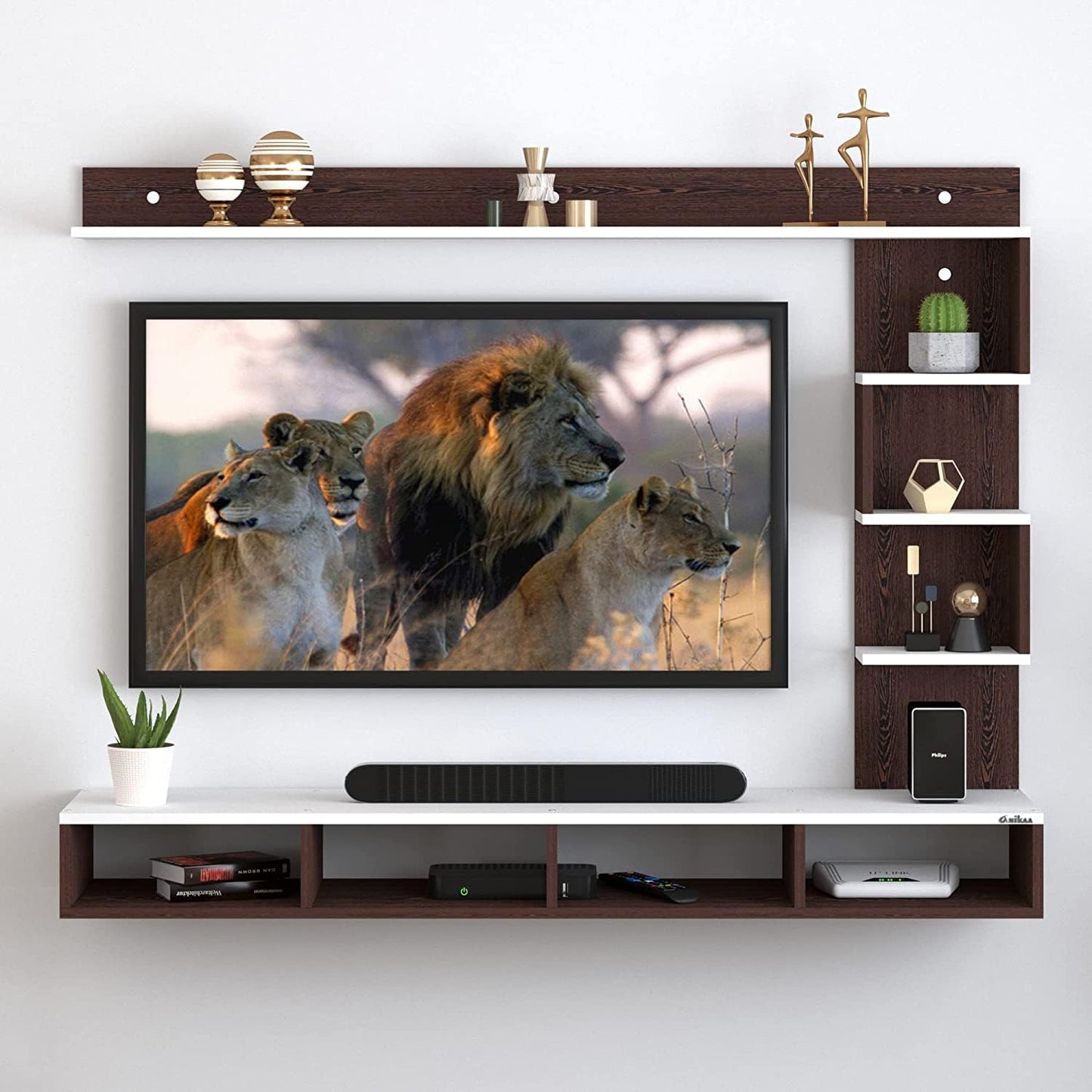 PEDPIX Larisa Engineered Wood Wall Mount TV Unit/TV Stand/TV Cabinet/TV Entertainment Unit/Set Top Box Stand (Wenge/White) (Ideal for 43 Inch)(D.I.Y)