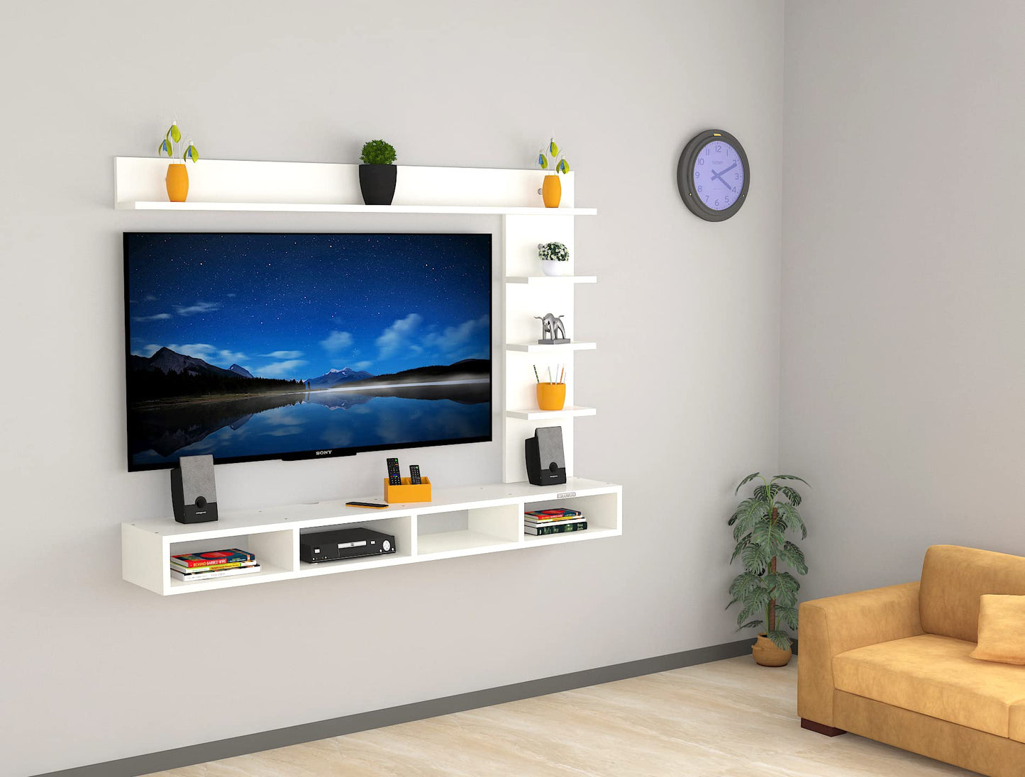 PEDPIX Modern Minimalist Wooden TV Unit Console with Sleek Design Industrial Style Wooden TV Media Stand with Black and White Color for Upto 43 INCH TV TV (EW-TU-RA-WT43)