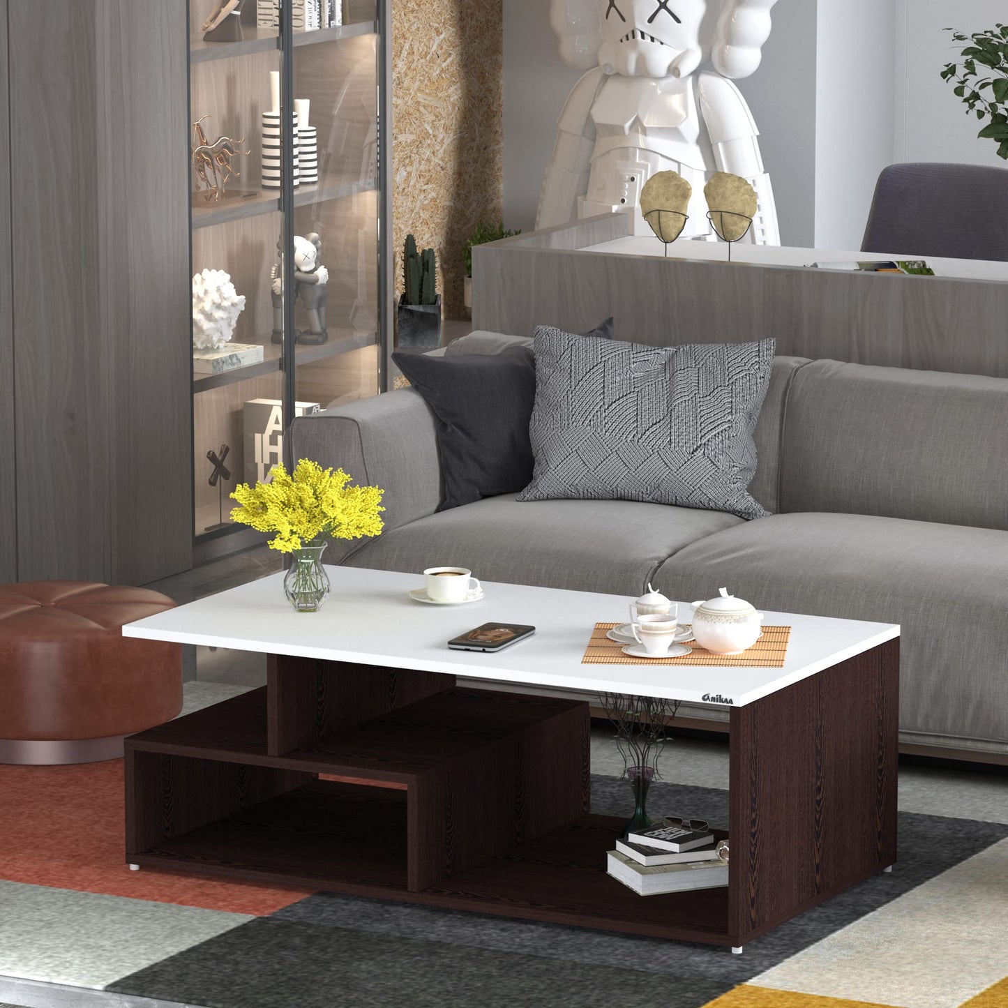 PEDPIX Engineered Wood Coffee Table/Centre Table/Tea Table for Living Room (Wenge White, Matte Finsh) D.I.Y