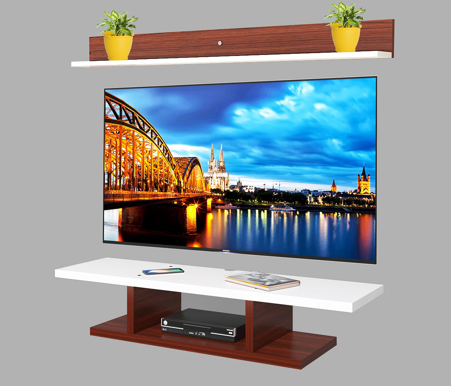 PEDPIX Modern Minimalist Wooden TV Unit Console with Sleek Design Industrial Style Wooden TV Media Stand with Black and White Color for Upto 43 INCH TV TV (EW-TU-RA-WT43)