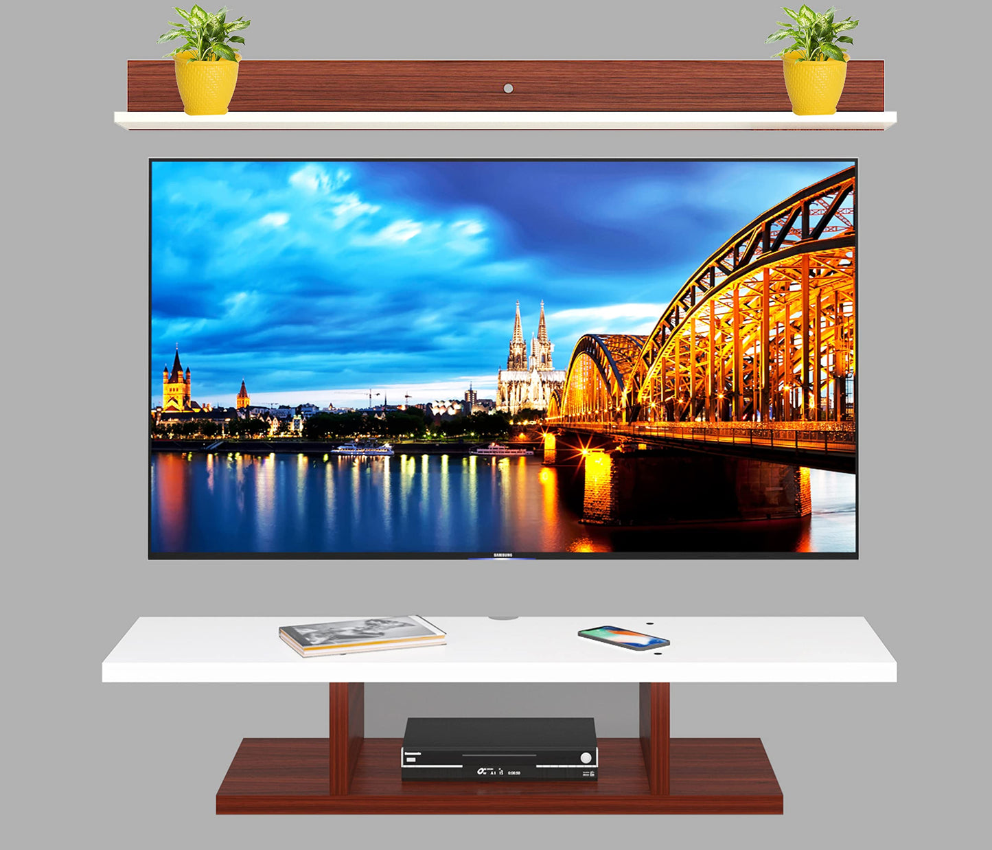 PEDPIX Modern Minimalist Wooden TV Unit Console with Sleek Design Industrial Style Wooden TV Media Stand with Black and White Color for Upto 43 INCH TV TV (EW-TU-RA-WT43)