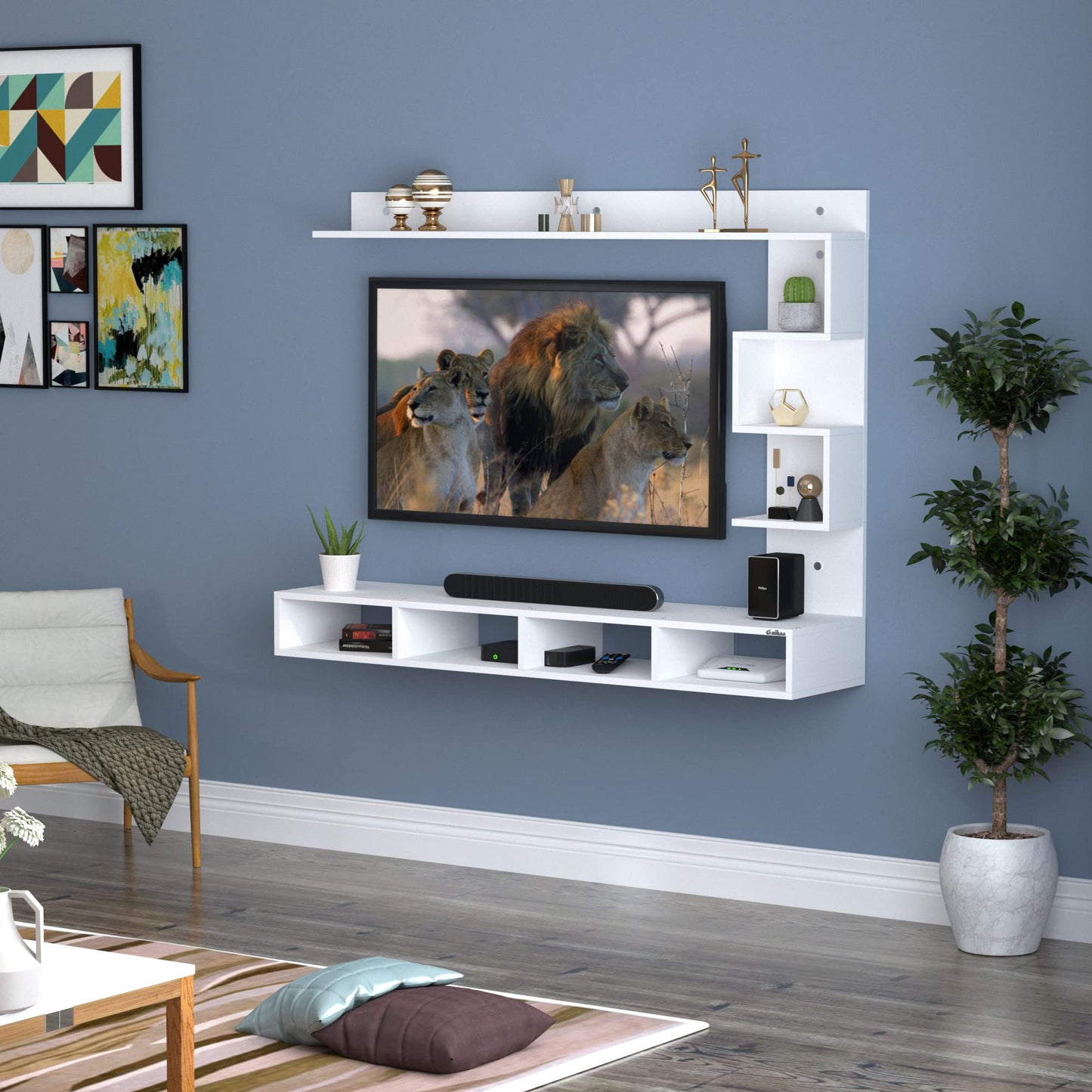 PEDPIX Larisa Engineered Wood Wall Mount TV Unit/TV Stand/TV Cabinet/TV Entertainment Unit/Set Top Box Stand (Wenge/White) (Ideal for 43 Inch)(D.I.Y)