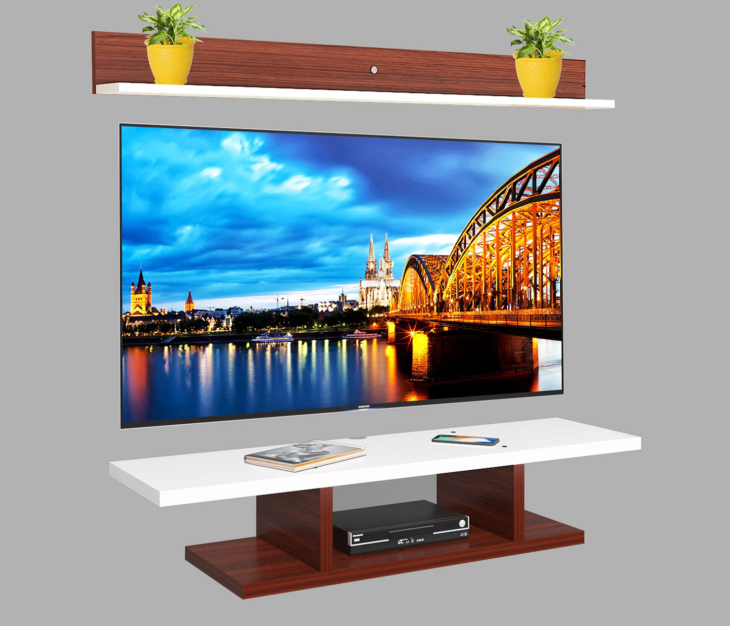 PEDPIX Modern Minimalist Wooden TV Unit Console with Sleek Design Industrial Style Wooden TV Media Stand with Black and White Color for Upto 43 INCH TV TV (EW-TU-RA-WT43)