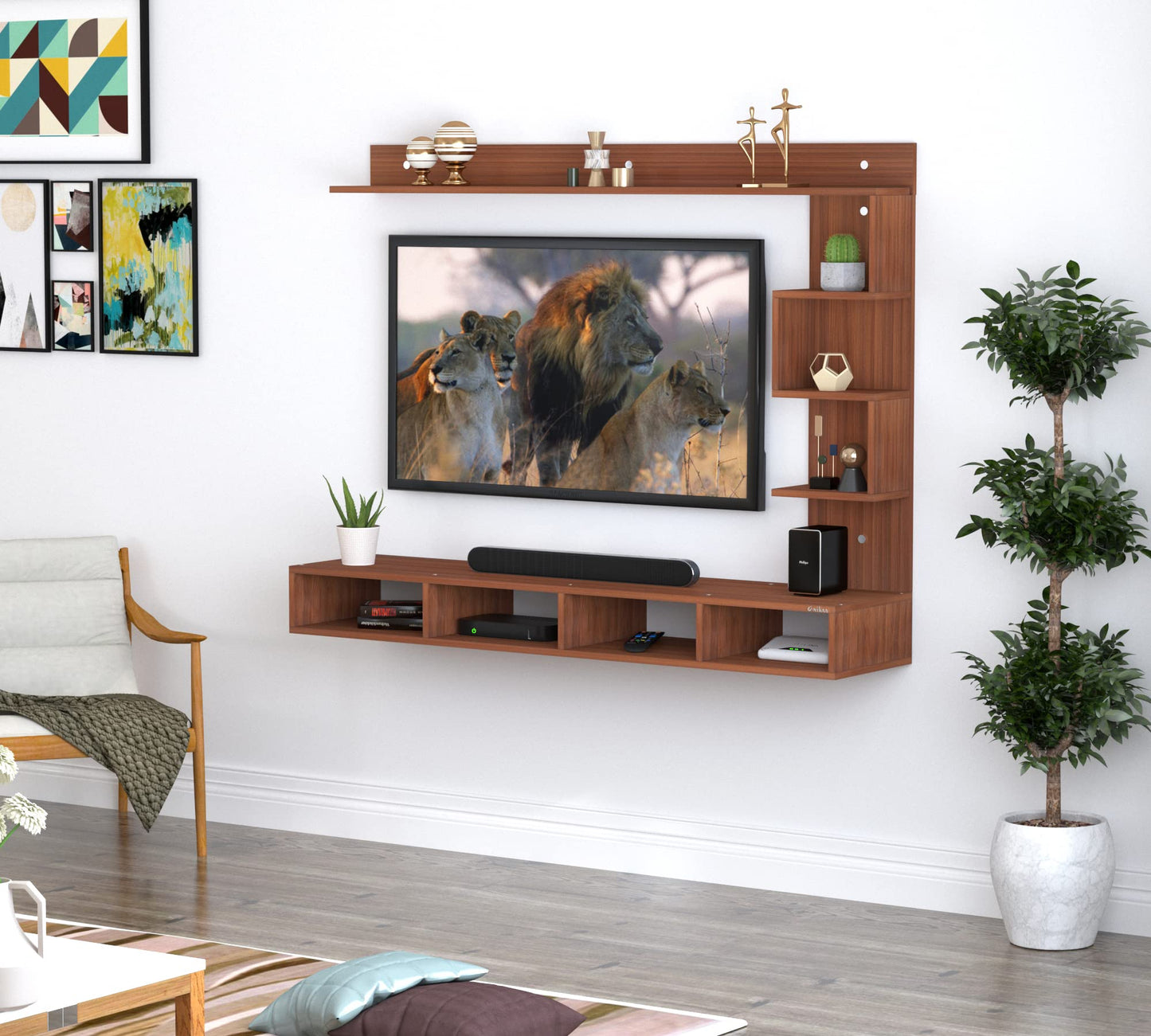 PEDPIX Larisa Engineered Wood Wall Mount TV Unit/TV Stand/TV Cabinet/TV Entertainment Unit/Set Top Box Stand (Wenge/White) (Ideal for 43 Inch)(D.I.Y)