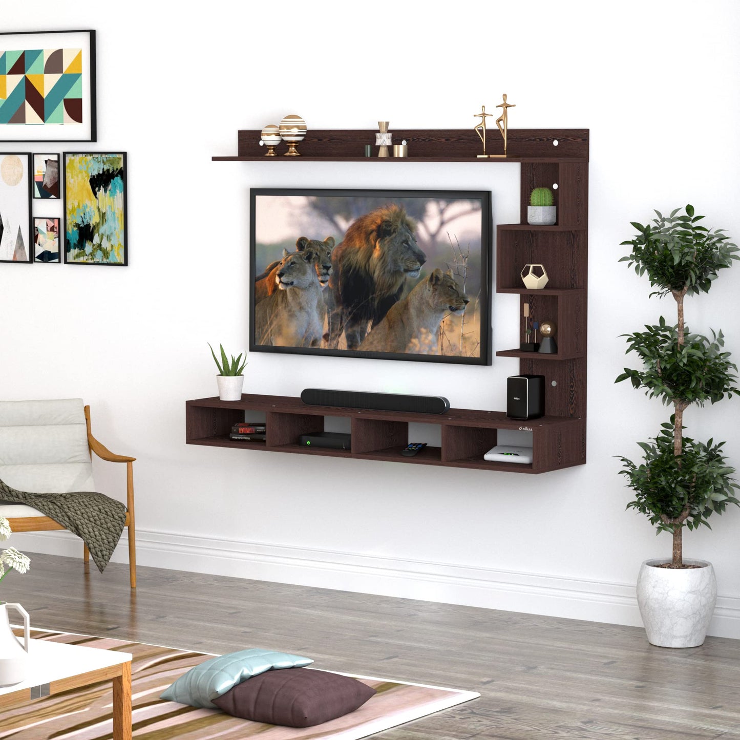 PEDPIX Larisa Engineered Wood Wall Mount TV Unit/TV Stand/TV Cabinet/TV Entertainment Unit/Set Top Box Stand (Wenge/White) (Ideal for 43 Inch)(D.I.Y)