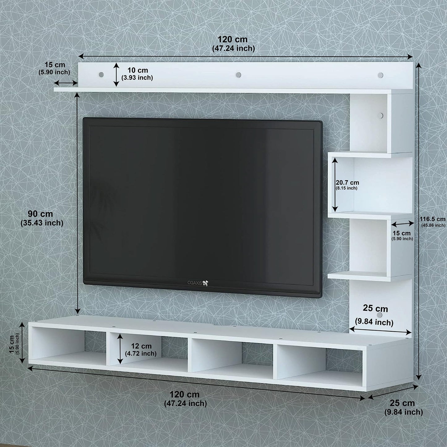PEDPIX Larisa Engineered Wood Wall Mount TV Unit/TV Stand/TV Cabinet/TV Entertainment Unit/Set Top Box Stand (Wenge/White) (Ideal for 43 Inch)(D.I.Y)