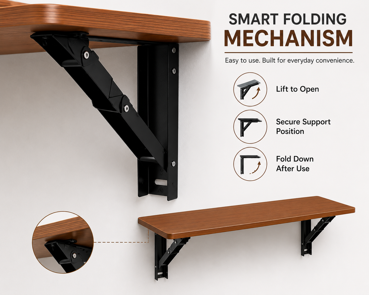 PEDPIX Wall Mounted Folding Table 80 × 40 cm – Teak | Space-Saving Foldable Wall Desk