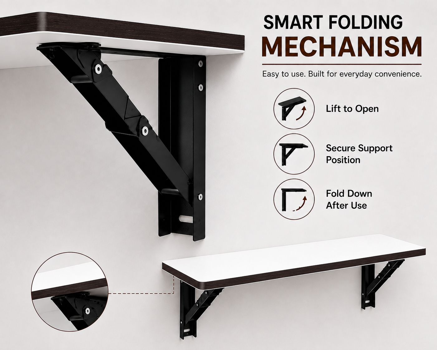 PEDPIX Wall Mounted Folding Table 80 × 40 cm – White Venge | Foldable Space-Saving Wall Desk