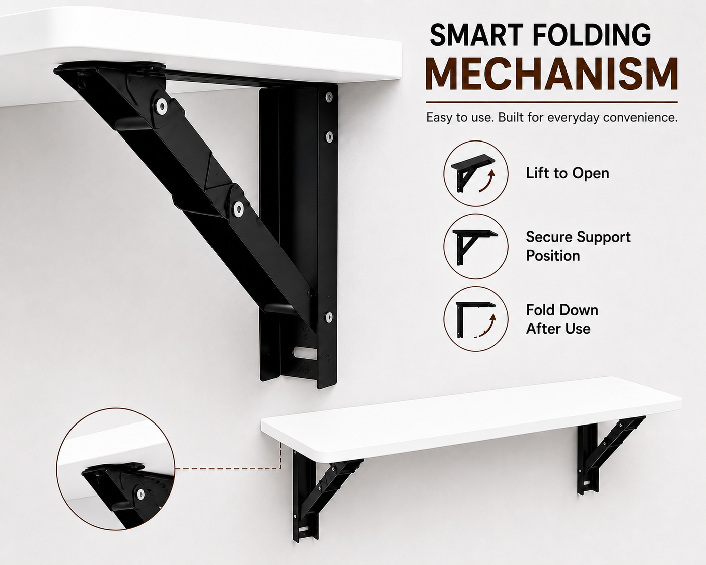 PEDPIX Wall Mounted Folding Table 80 × 40 cm – White | Foldable Space-Saving Wall Desk