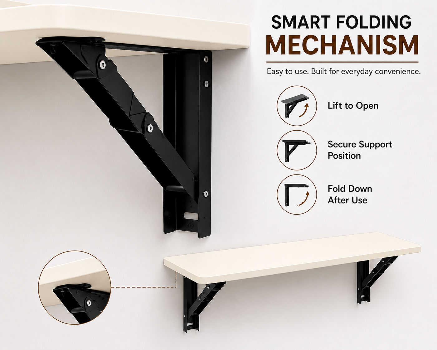 PEDPIX® Wall Mounted Folding Table | 80 × 40 cm | Cream | Space-Saving Foldable Wall Desk