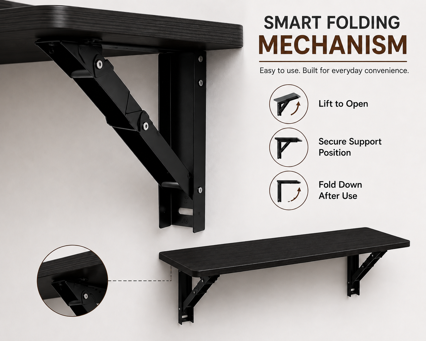 PEDPIX Wall Mounted Folding Table 80 × 40 cm – Venge | Foldable Space-Saving Wall Desk