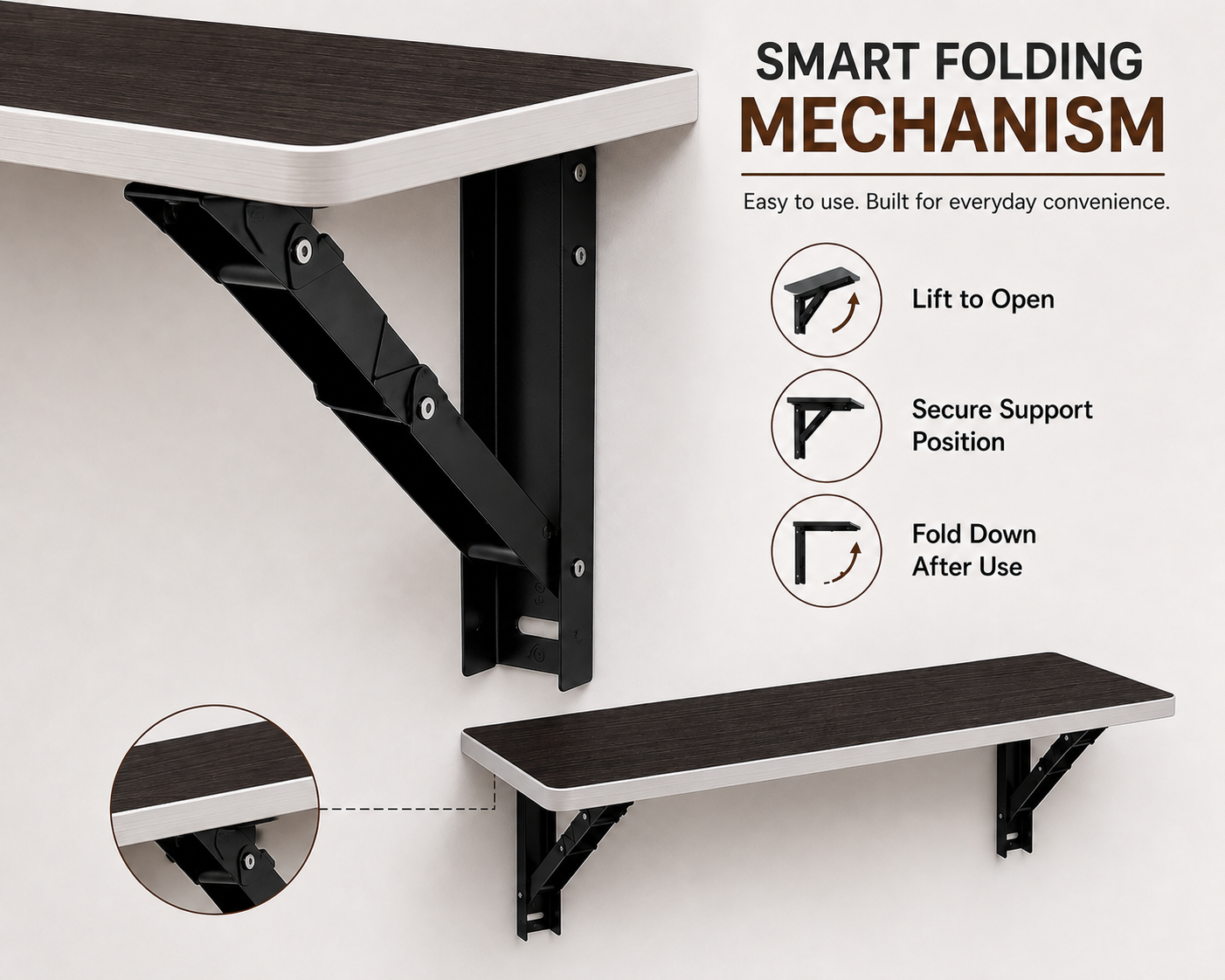 PEDPIX Wall Mounted Folding Table 80 × 40 cm – Venge White | Foldable Space-Saving Wall Desk