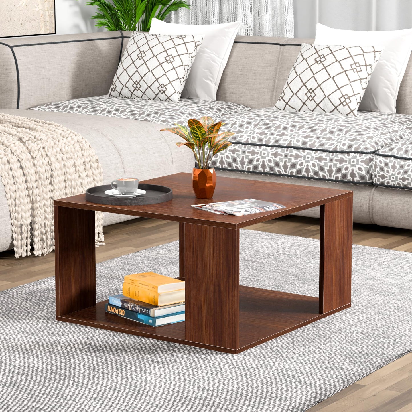PEDPIX Carrera Engineered Wood Coffee Center Sofa Tea/Teapoy Console Table with Storage for Living Room Home Hall (Dark Wenge)