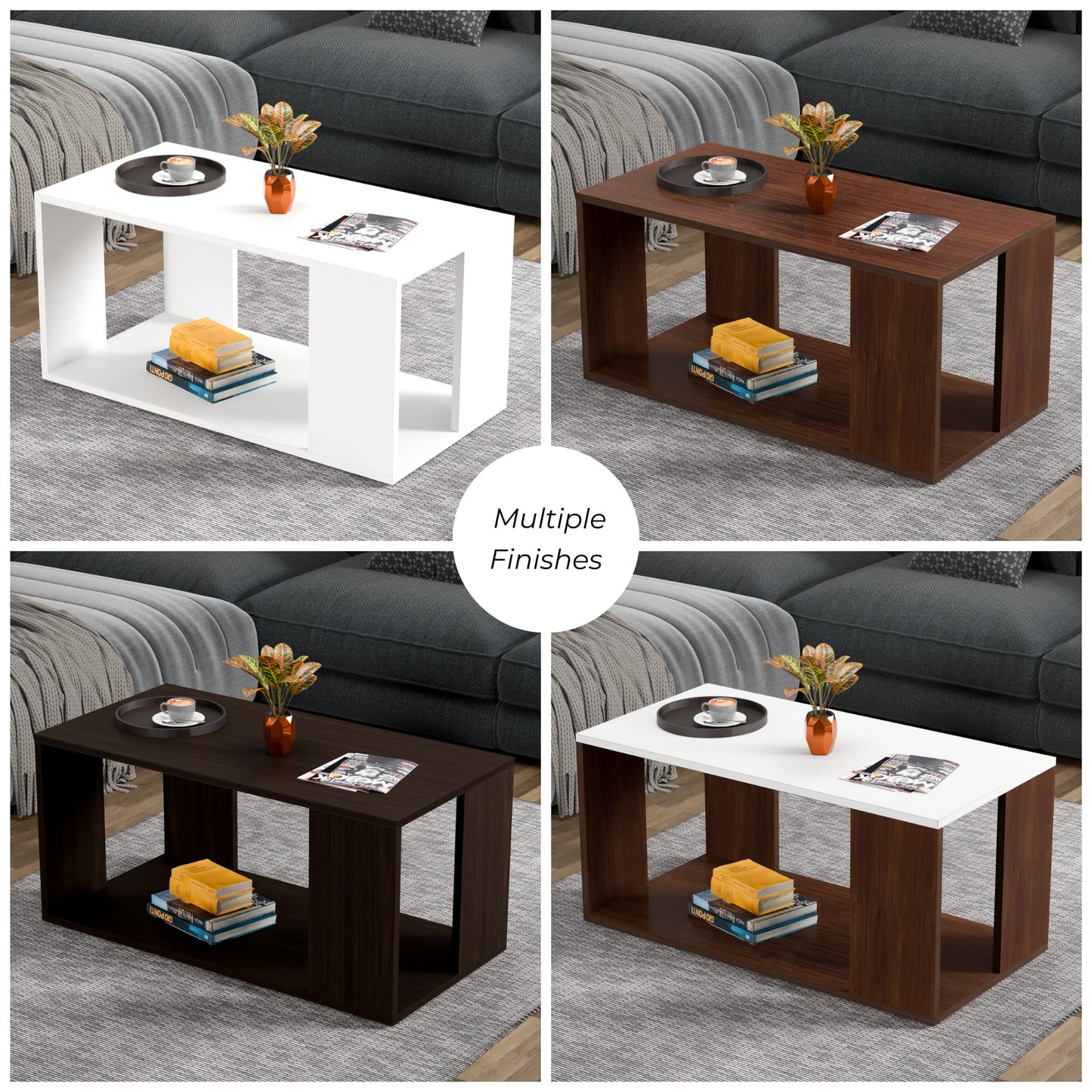 PEDPIX Carrera Engineered Wood Coffee Center Sofa Tea/Teapoy Console Table with Storage for Living Room Home Hall (Dark Wenge)