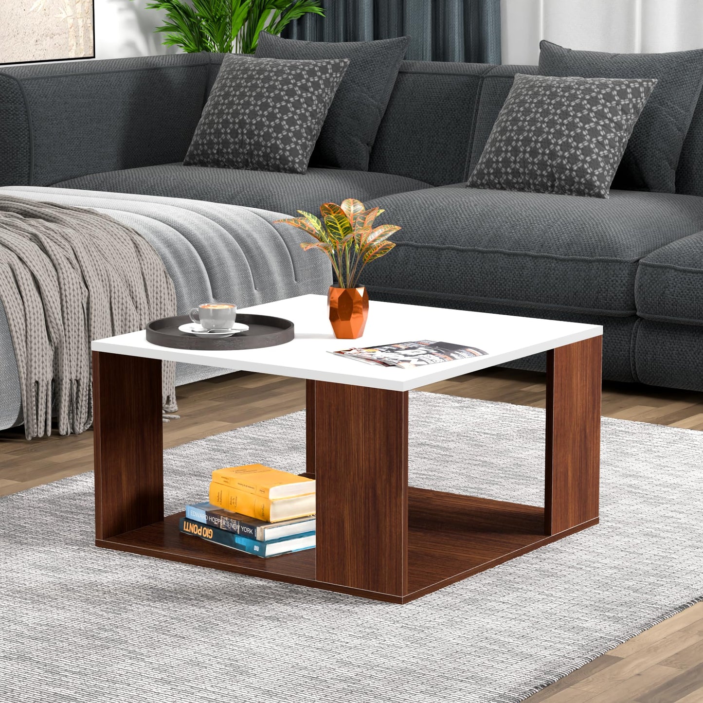 PEDPIX Carrera Engineered Wood Coffee Center Sofa Tea/Teapoy Console Table with Storage for Living Room Home Hall (Dark Wenge)