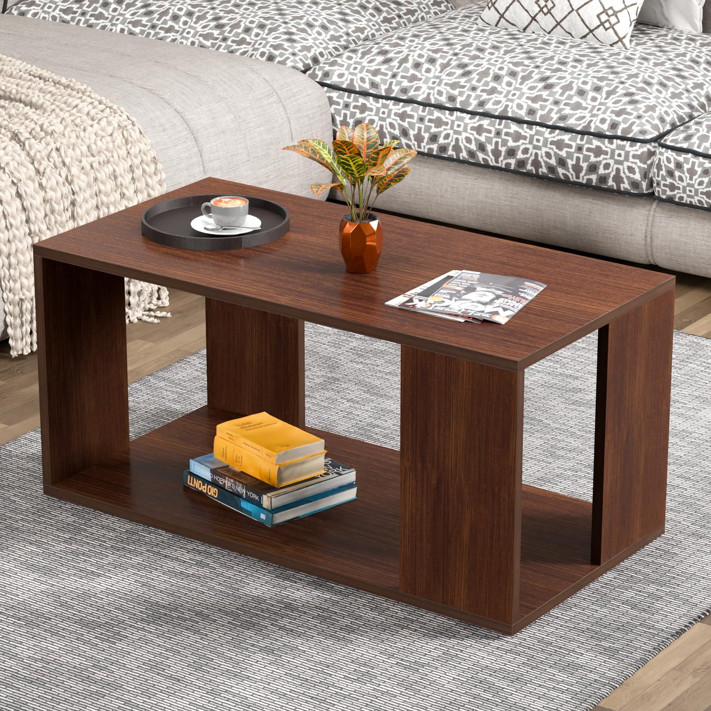 PEDPIX Carrera Engineered Wood Coffee Center Sofa Tea/Teapoy Console Table with Storage for Living Room Home Hall (Dark Wenge)