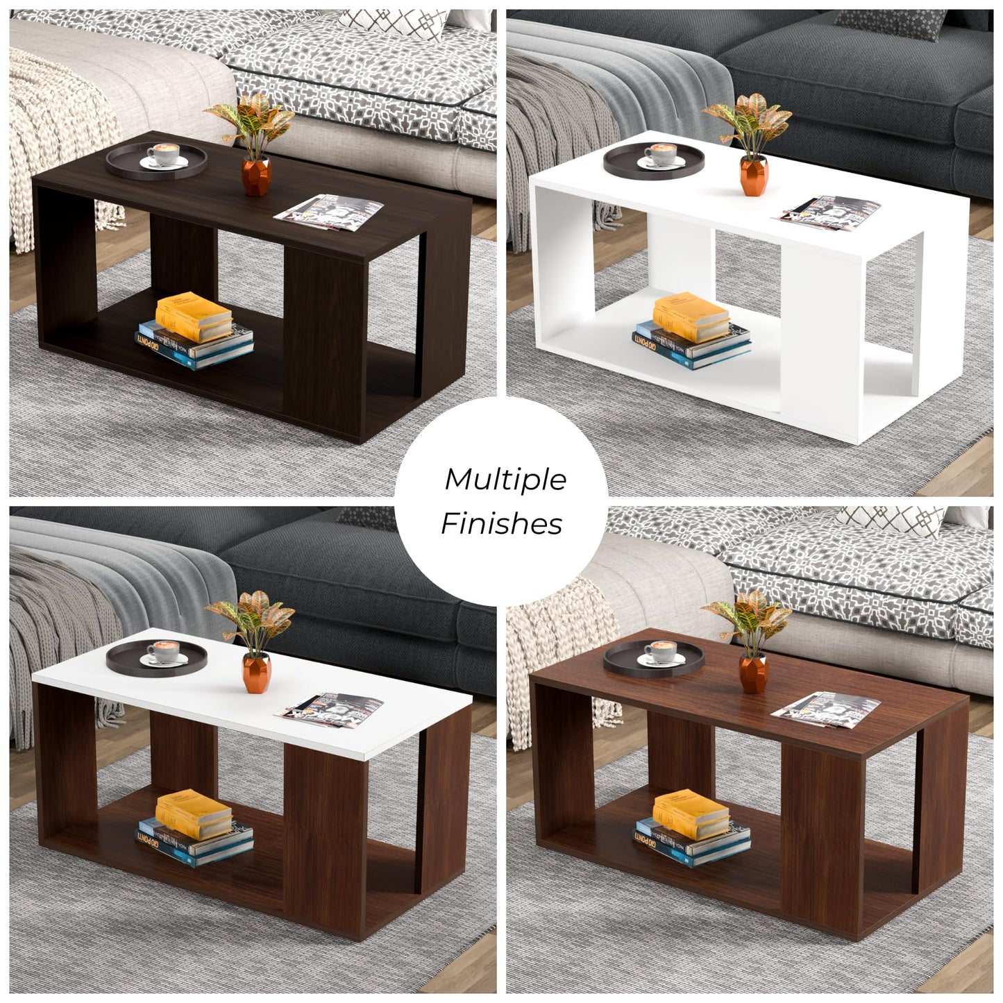PEDPIX Carrera Engineered Wood Coffee Center Sofa Tea/Teapoy Console Table with Storage for Living Room Home Hall (Dark Wenge)