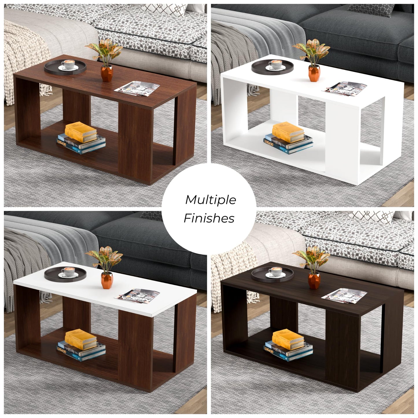 PEDPIX Carrera Engineered Wood Coffee Center Sofa Tea/Teapoy Console Table with Storage for Living Room Home Hall (Dark Wenge)