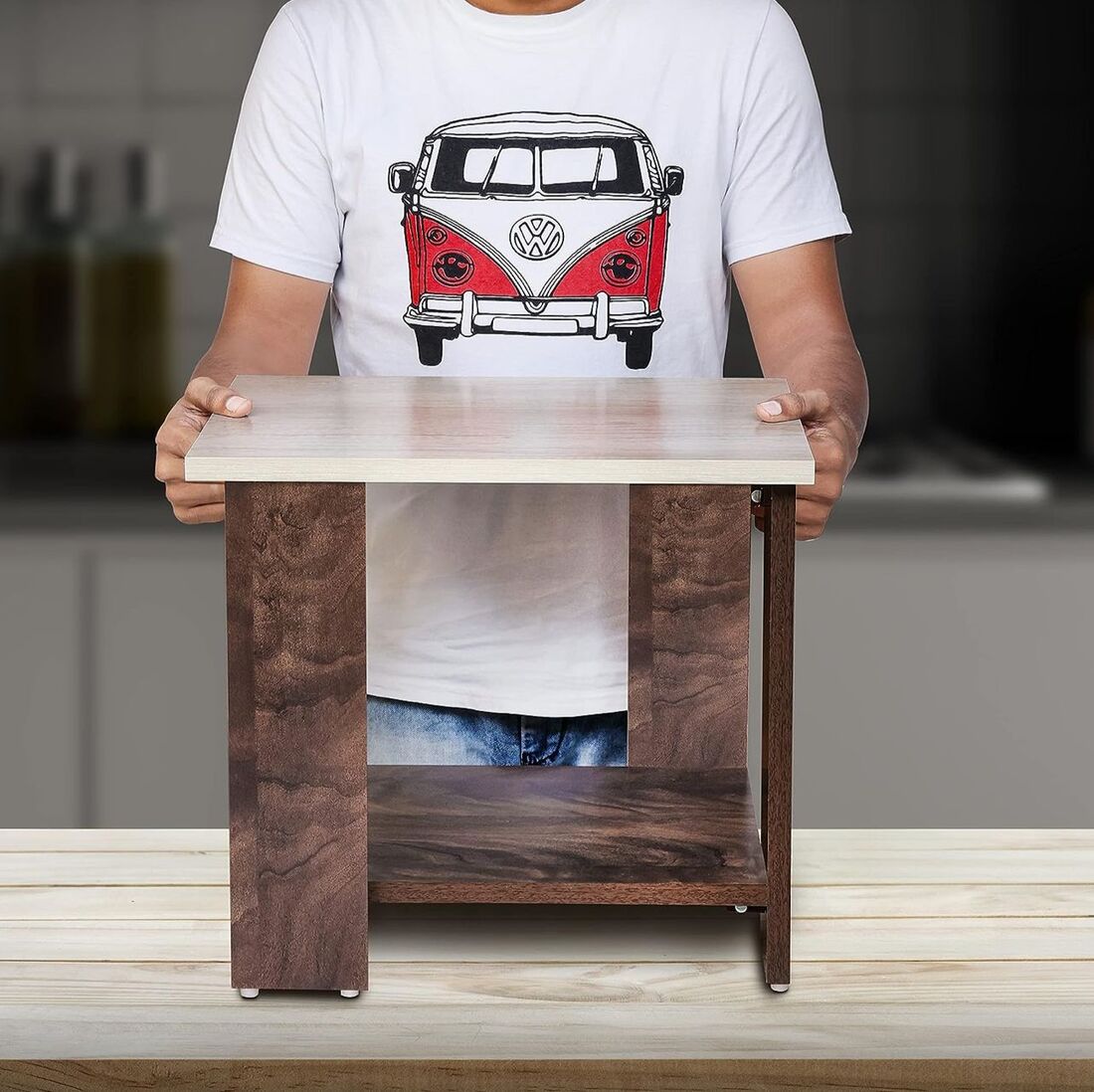 PEDPIX Engineered Wood Side Table (Finish Color - Walnut, DIY(Do-It-Yourself))