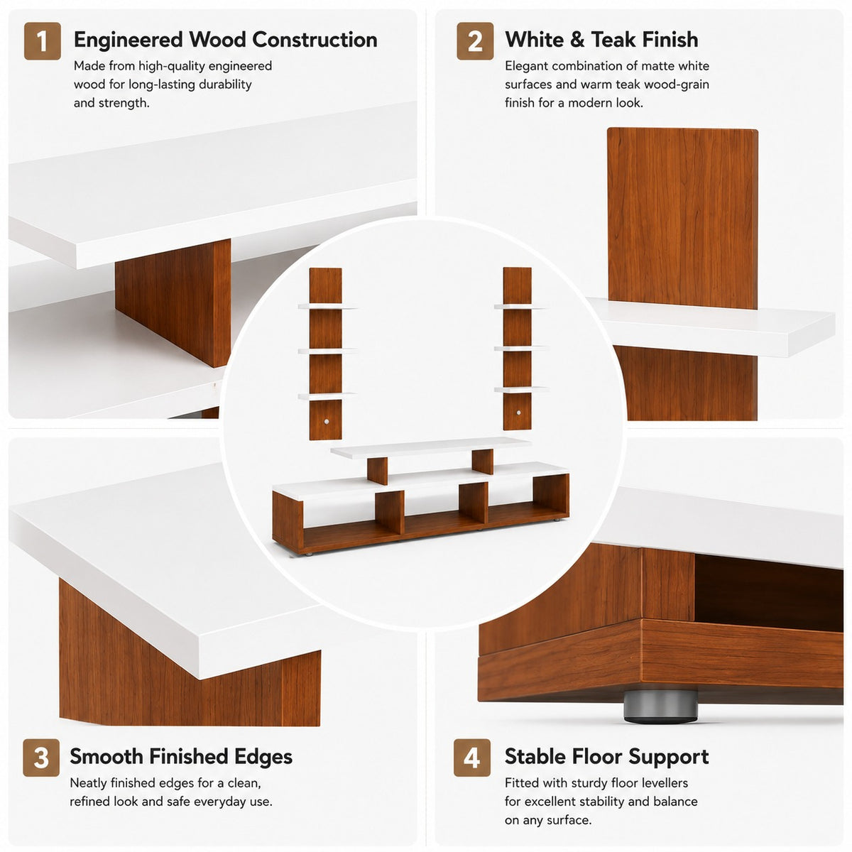 PEDPIX® Premium Wall Mounted TV Entertainment Unit with Floating TV Stand & Decorative Wall Shelves | Engineered Wood | White & Teak Finish