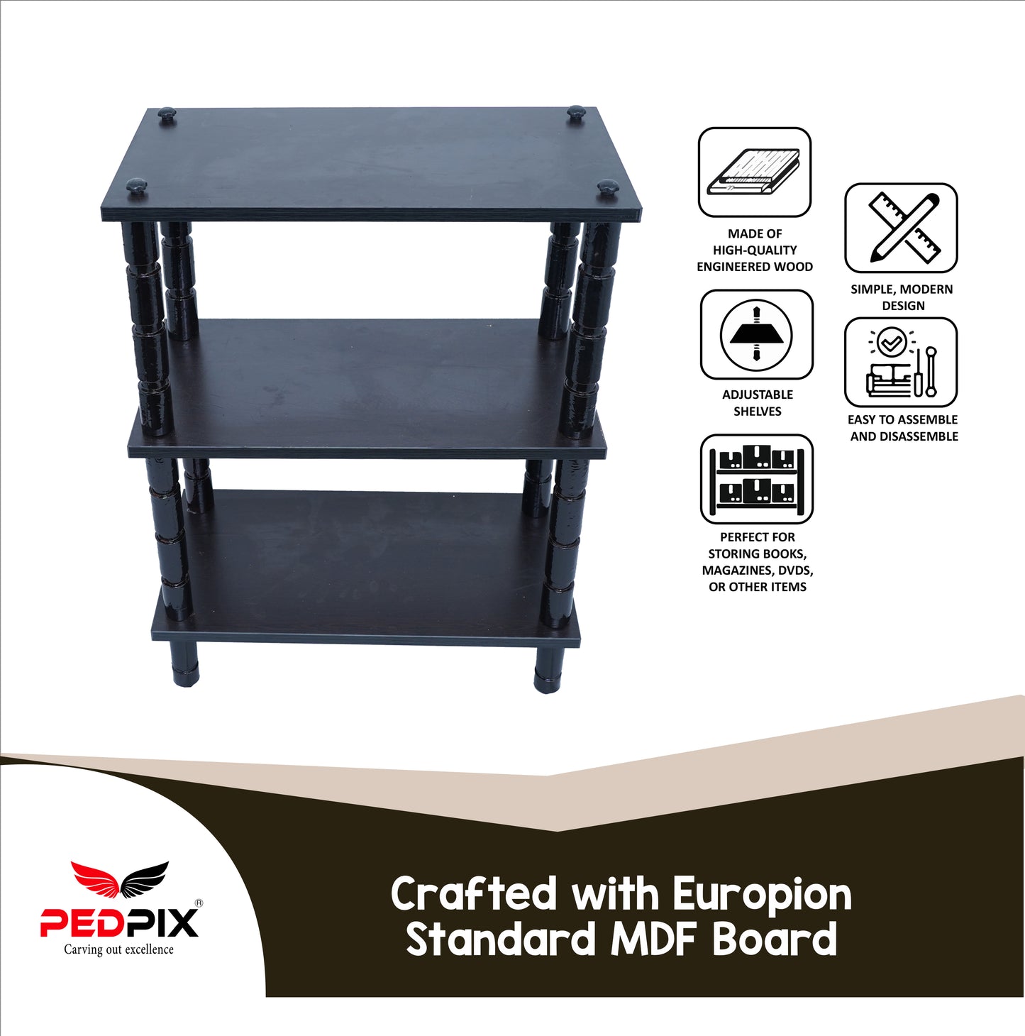 PEDPIX 3 Shelves Multipurpose Storage Cabinet Engineered Wood Book Shelf, Bookcase, Book Rack Stand, Open Book Shelf, Display Unit, Venge_(LXBXH:30X60X75cm) DIY(Do-it-Yourself)