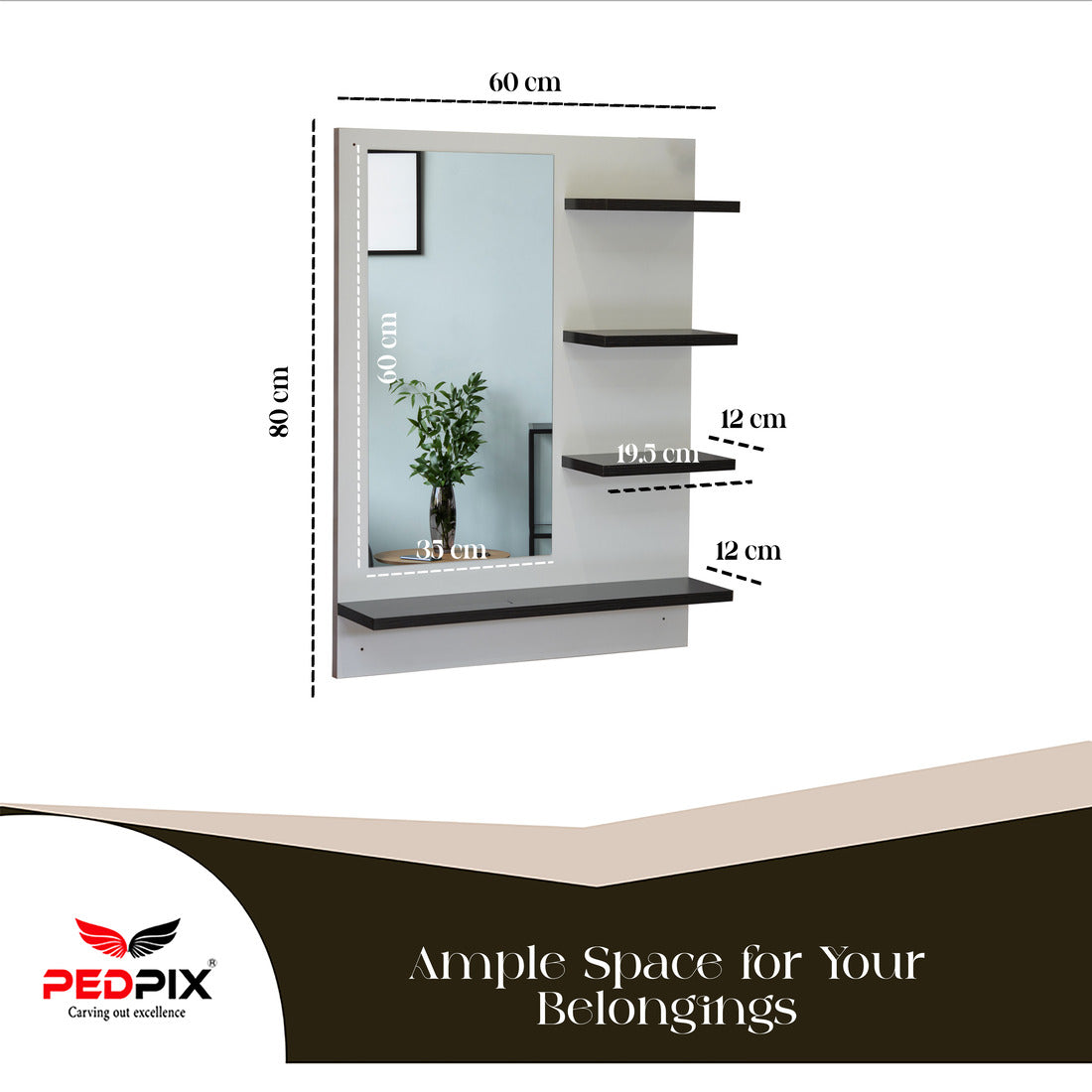 PEDPIX Wall Mirrors with Shelf: Decorative Wall Hanging Dressing Table for Bedroom and Living Room Wall Mounted Engineered Wood Dressing Table(Finish Color -, WHITE VENGE DIY(Do-It-Yourself))